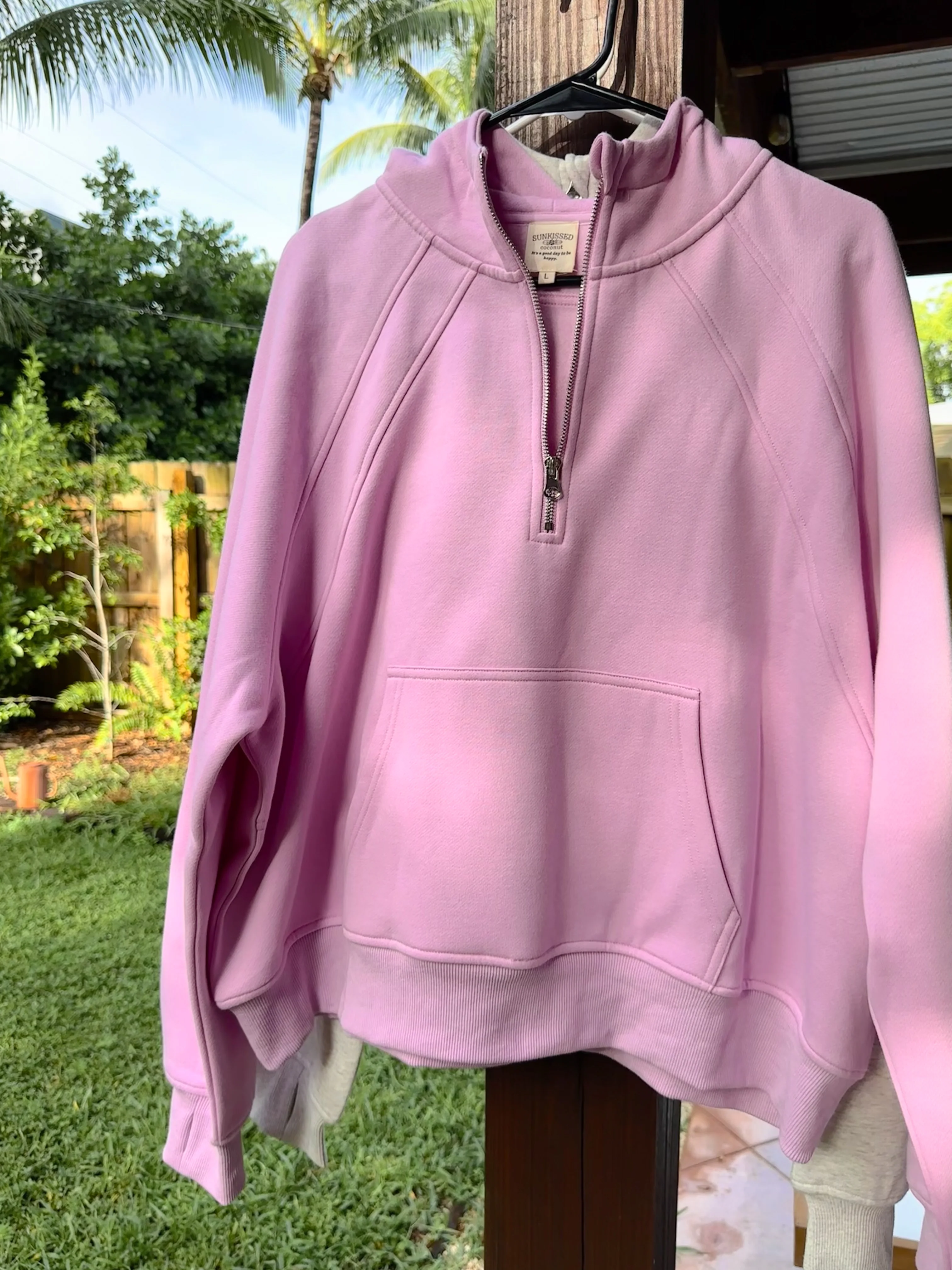 Pink Lavender Pilates Detailed Waist Length Quarter Zip Hoodie - Image 6