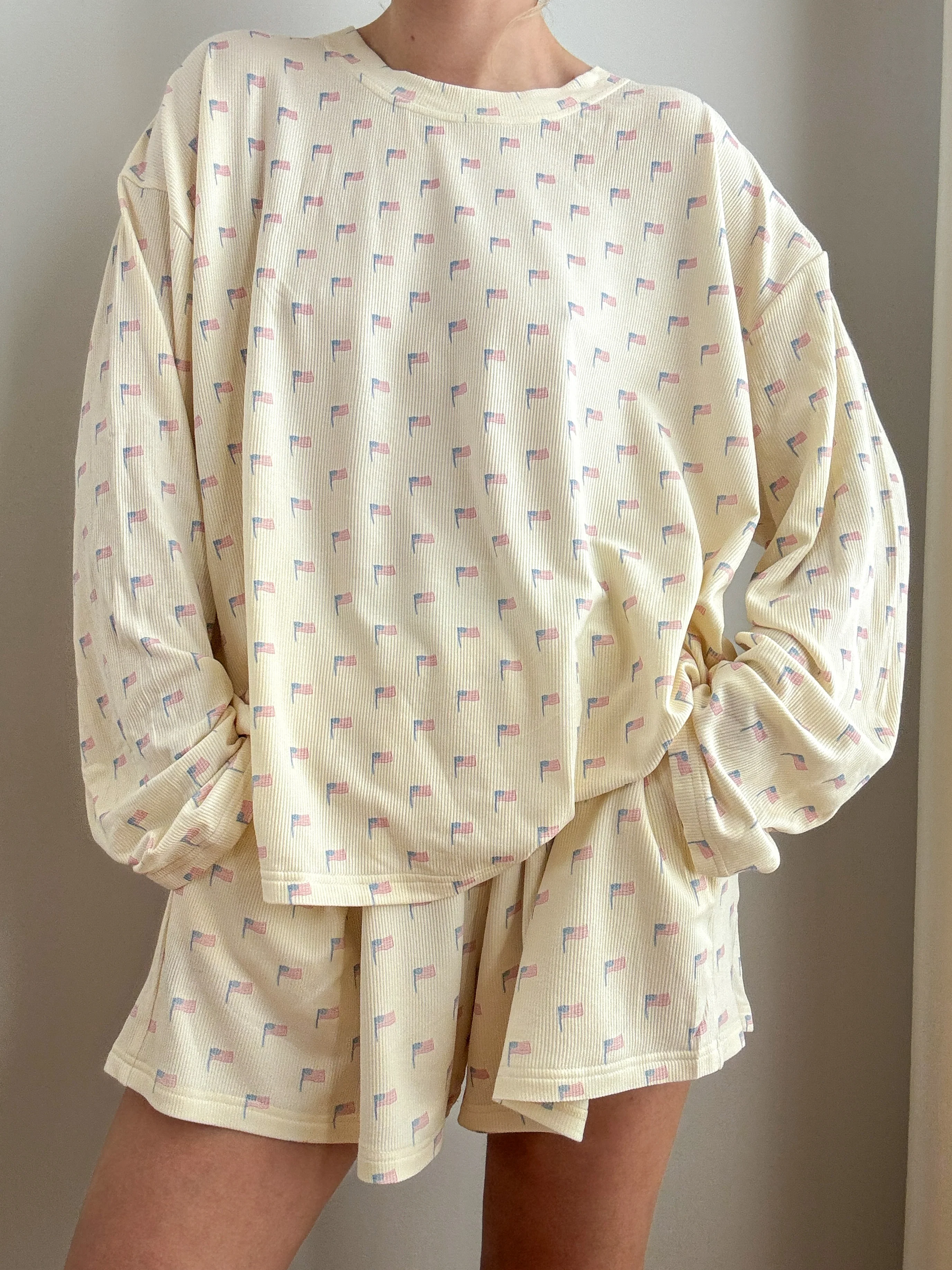 Pale Yellow American Flag Pajama Pattern Shorts - Image 3