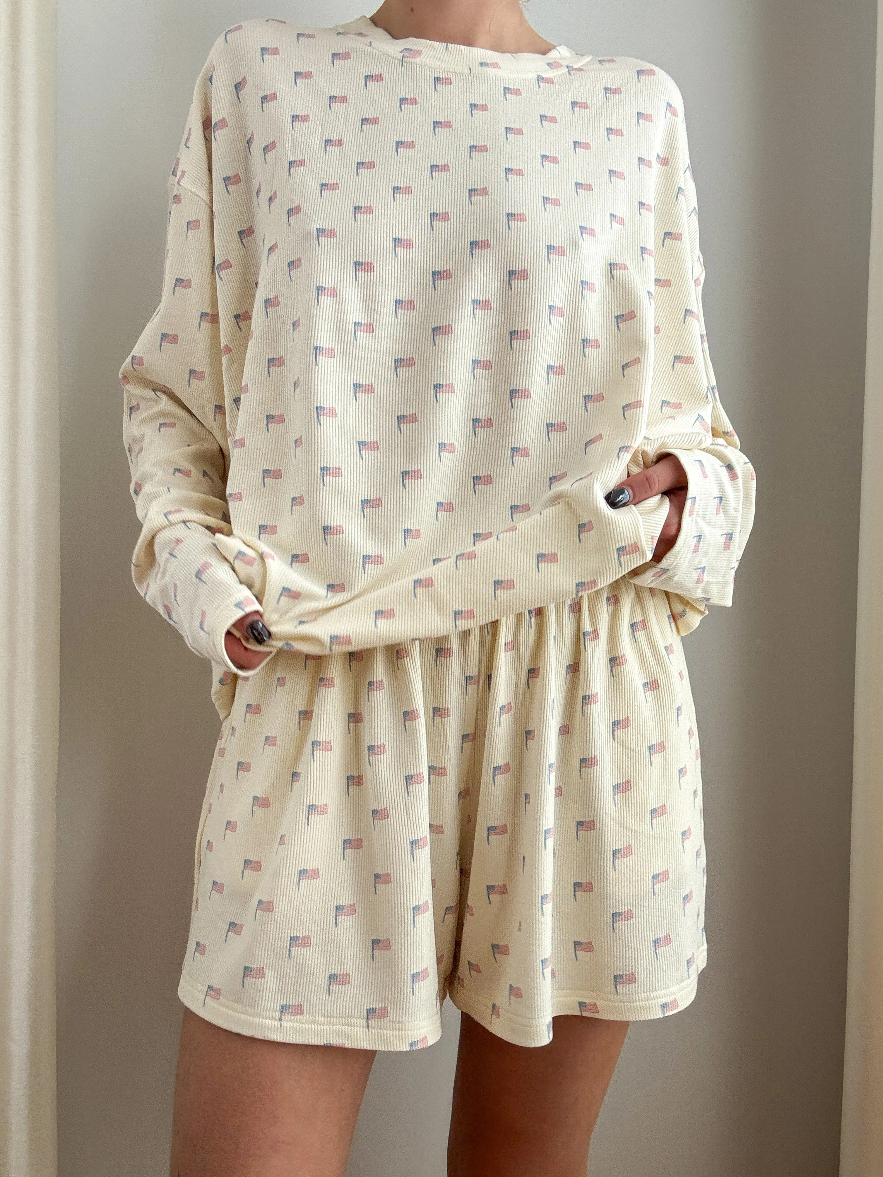 Pale Yellow American Flag Pajama Pattern Shorts - Image 4