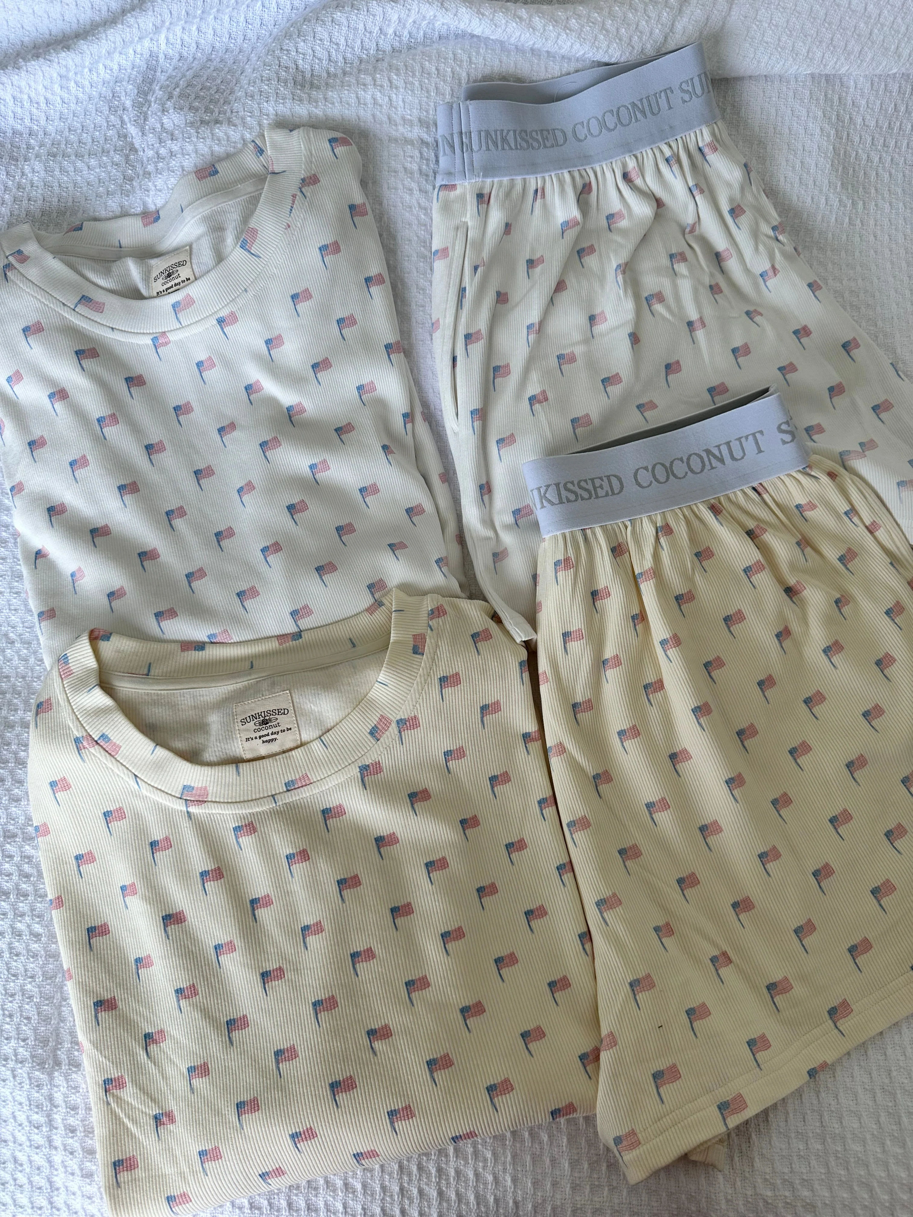 Pale Yellow American Flag Pajama Pattern Shorts - Image 5