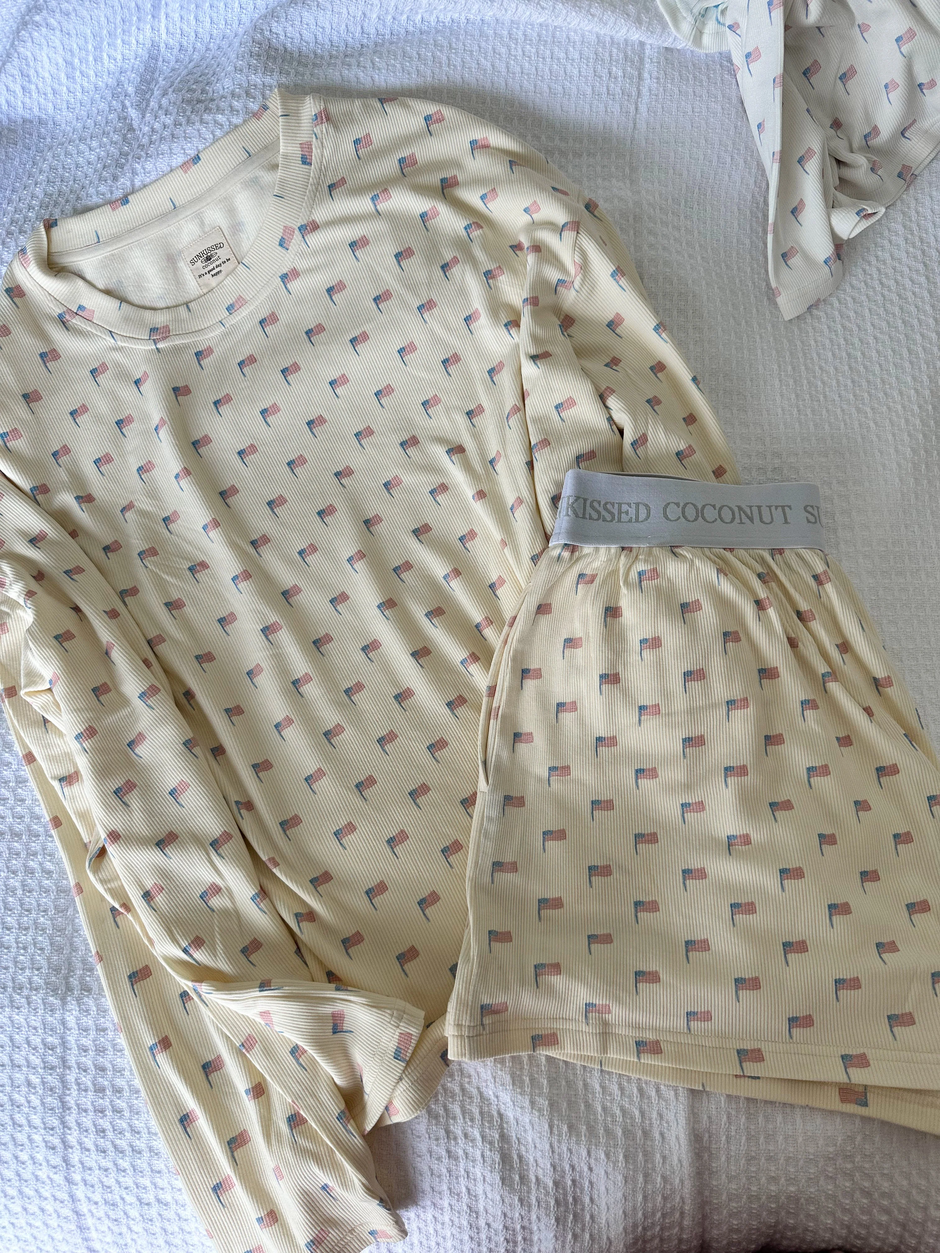 Pale Yellow American Flag Pajama Pattern Shorts - Image 6