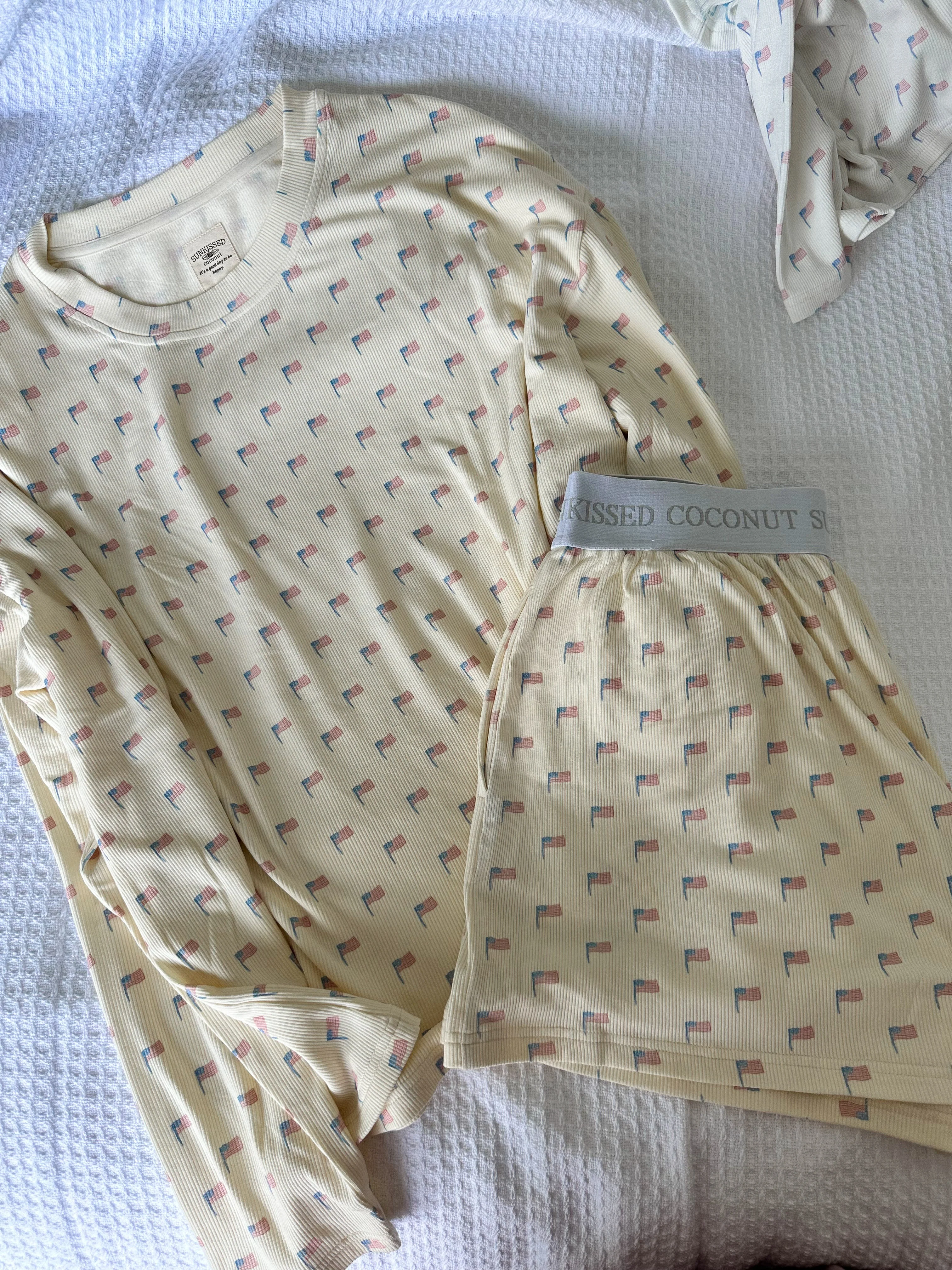 Pale Yellow American Flag Pajama Pattern Shorts - Image 7