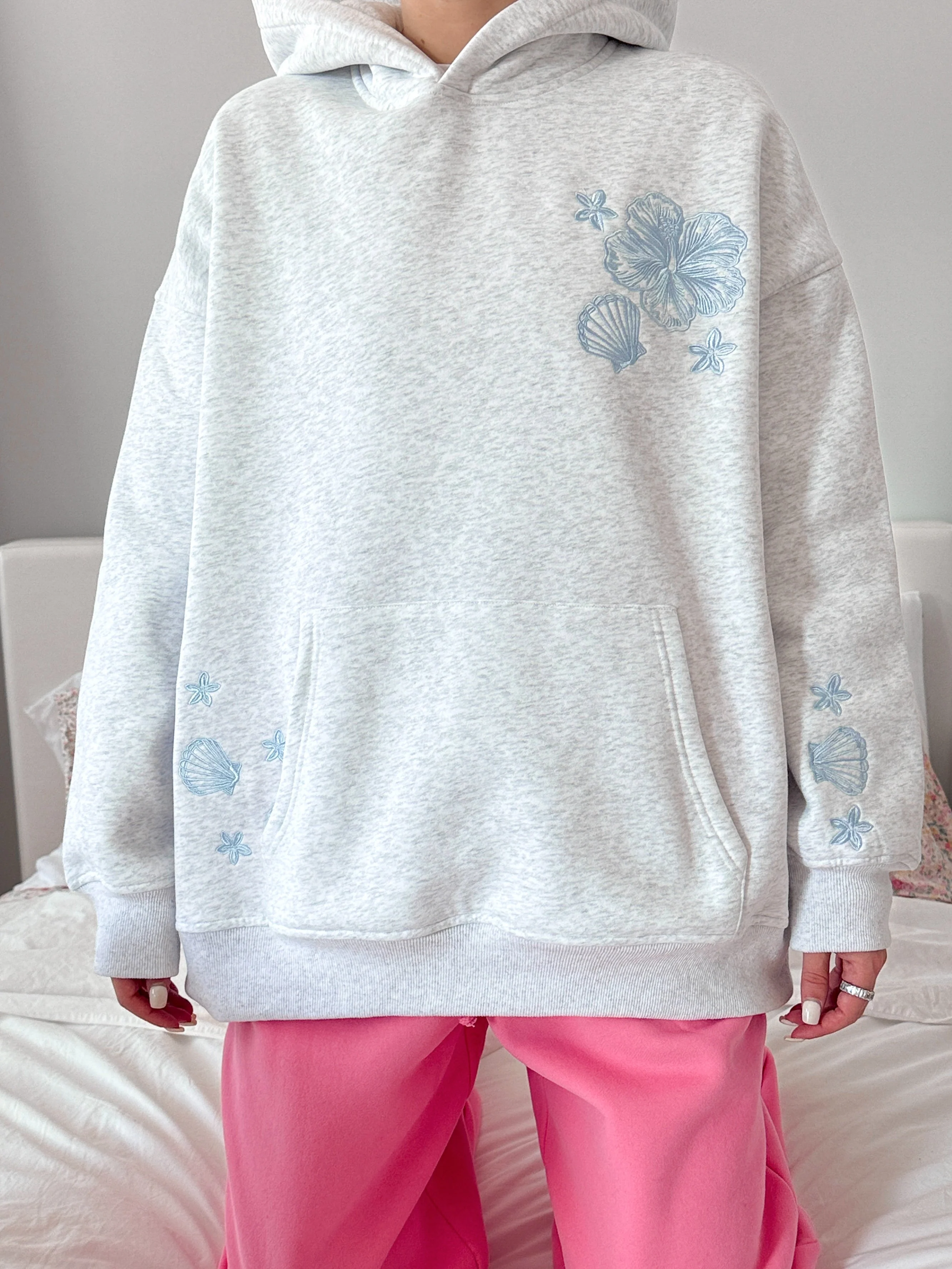 Pearl Grey Tropical Embroider Hoodie - Image 11