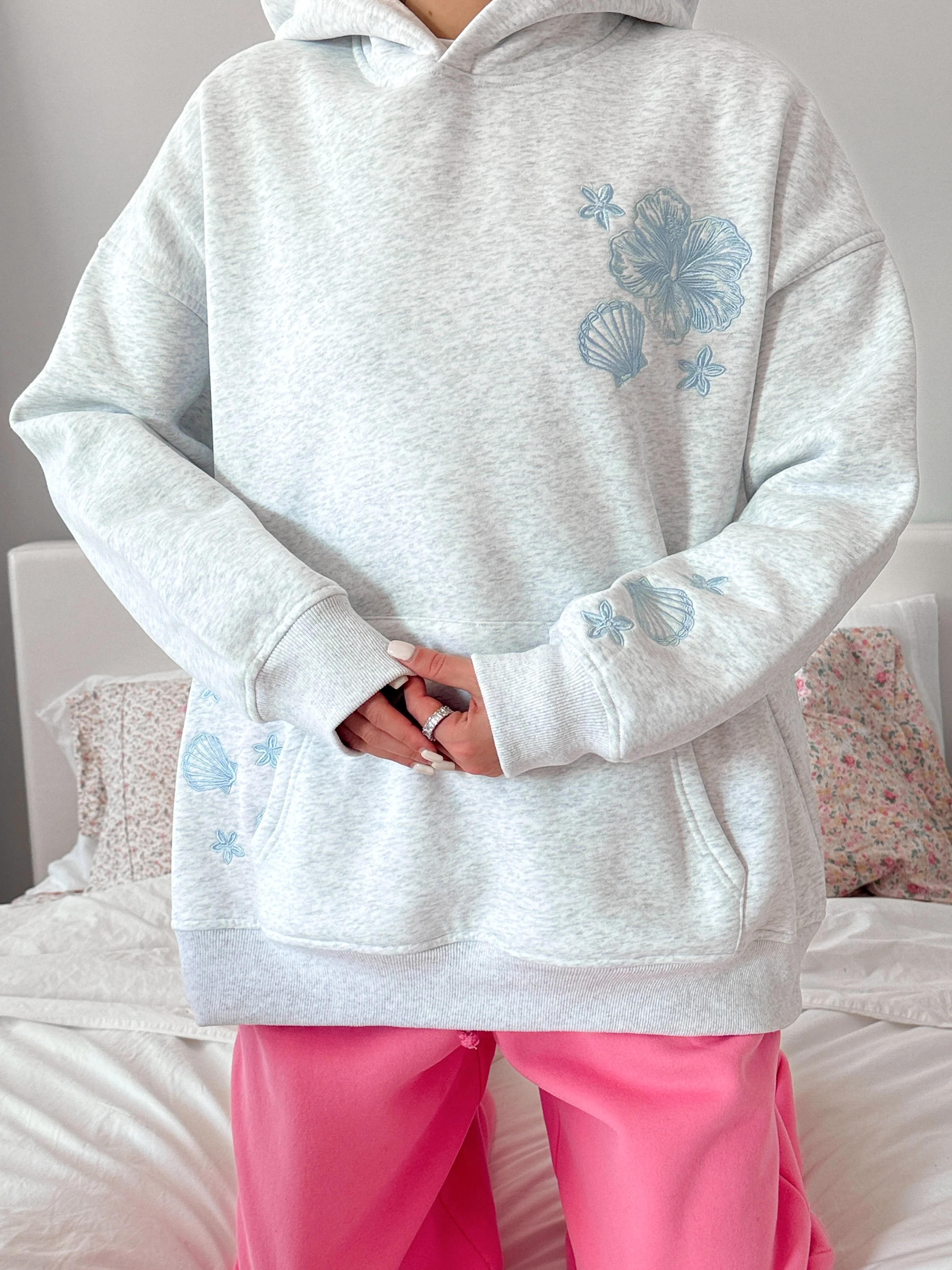 Pearl Grey Tropical Embroider Hoodie - Image 5