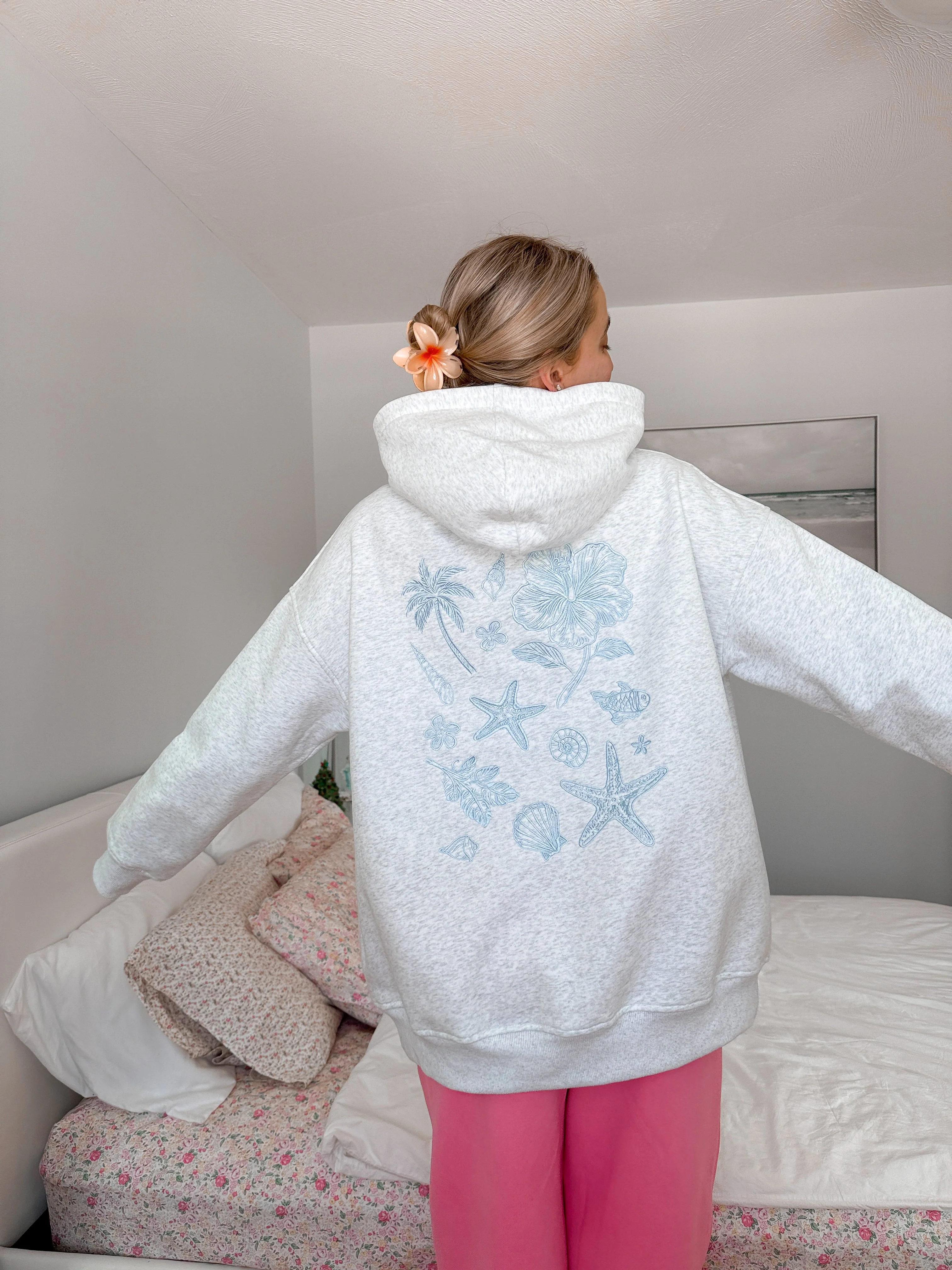 Pearl Grey Tropical Embroider Hoodie - Image 8