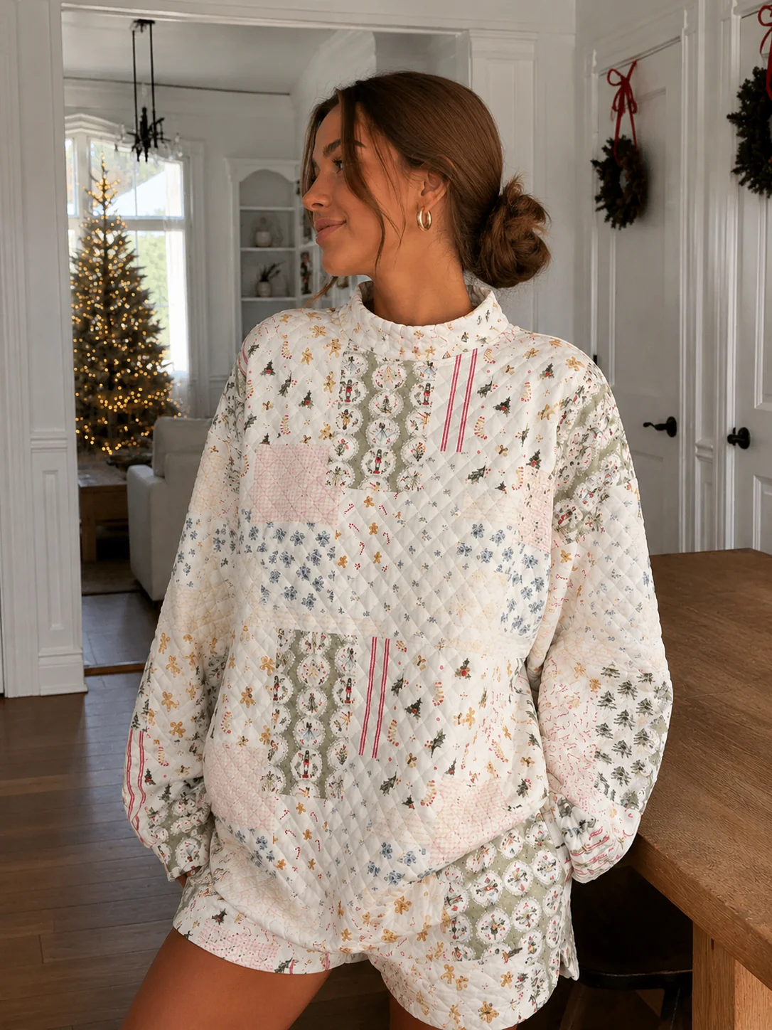 Christmas Holiday Quilted Mockneck Sweatshirt - Image 11