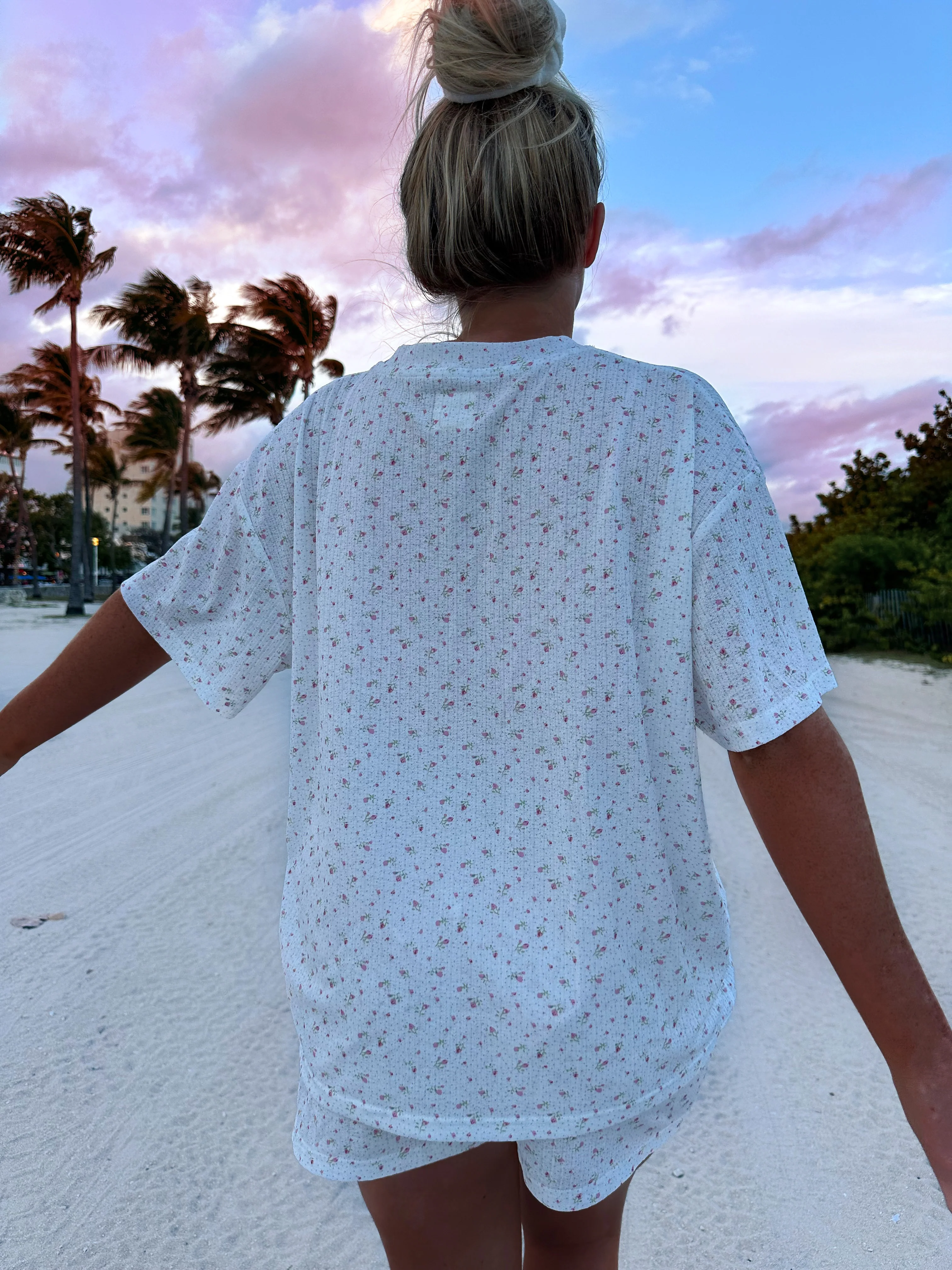 White Floral Pajama Shorts - Image 2