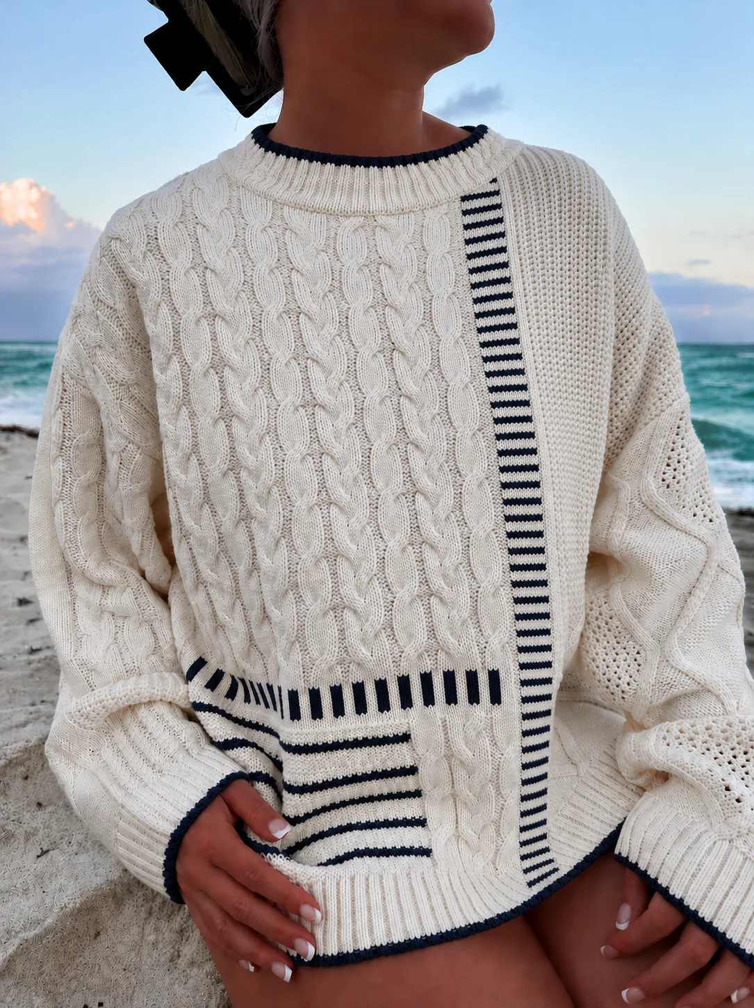 Hazel Patchwork Cable Knit Sweaters - Image 2