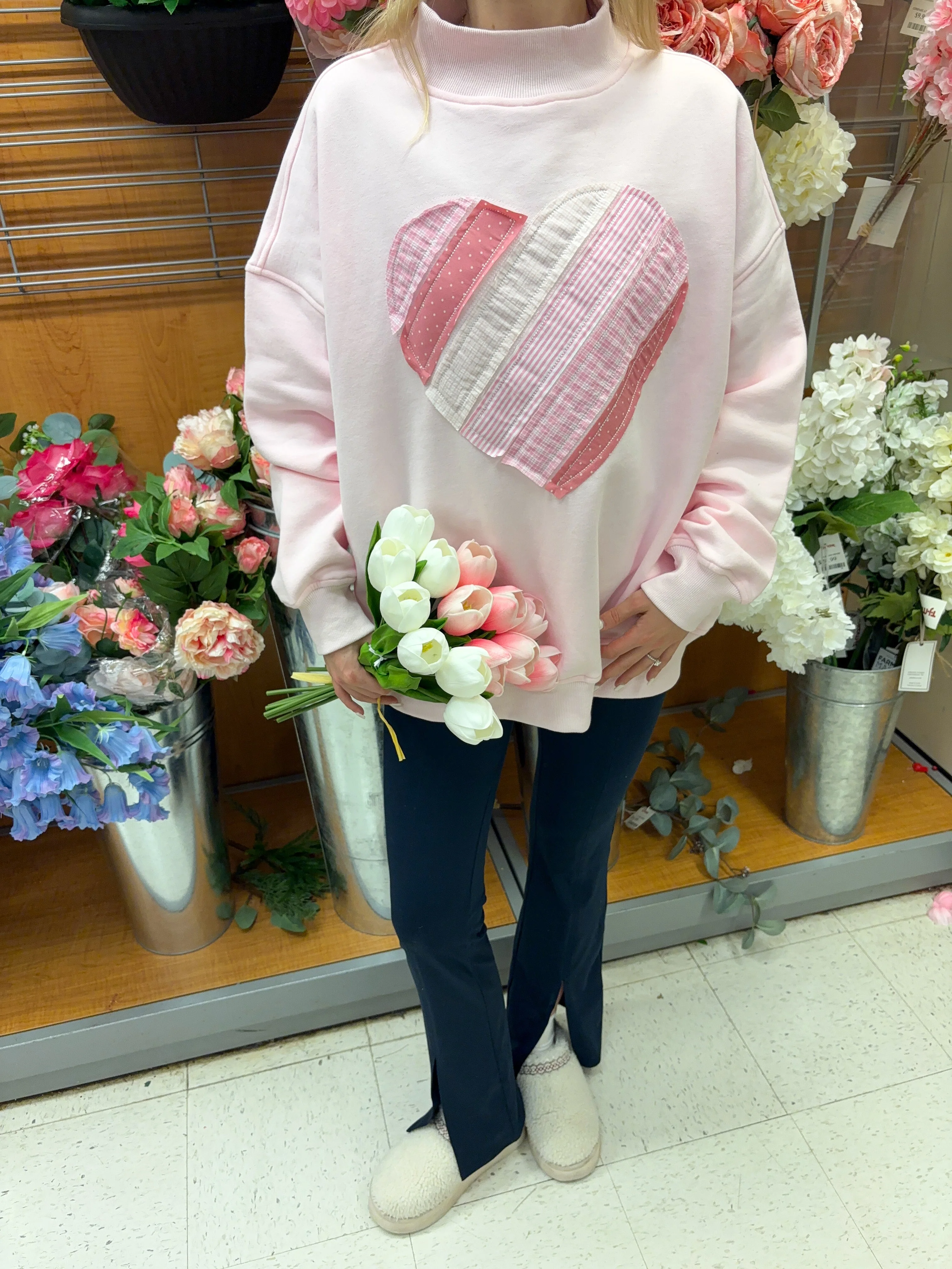 Light Pink Heart Mockneck Sweatshirt - Image 11