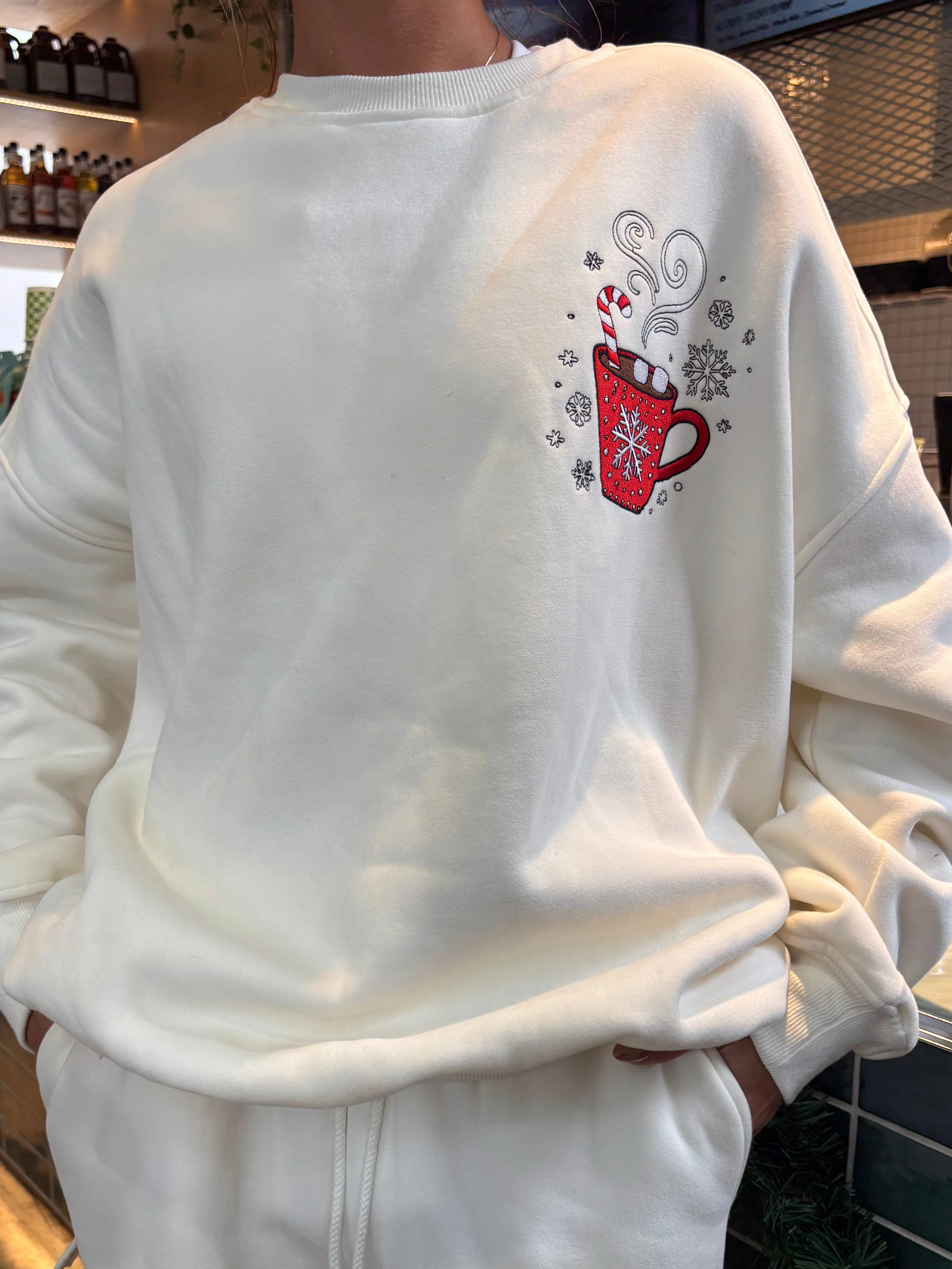 Ivory Hot Chocolate Recipe Christmas Embroider Sweatshirt - Image 14