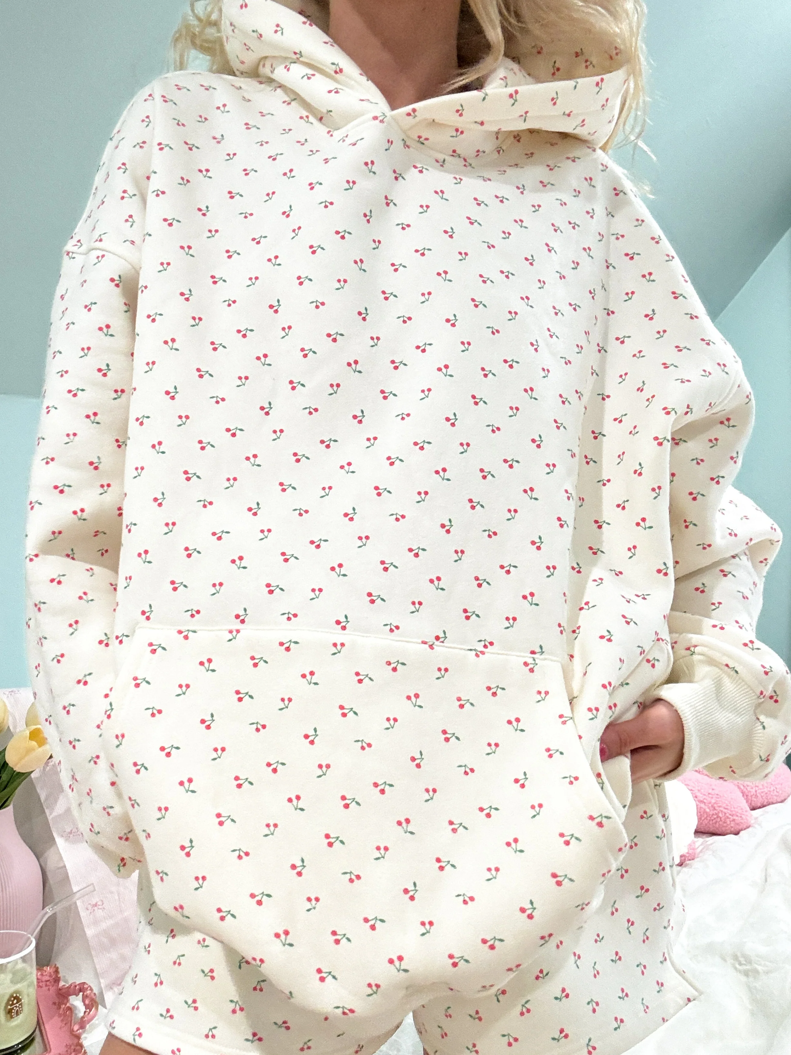 Blank Ivory Cherries All Over Hoodie - Image 25