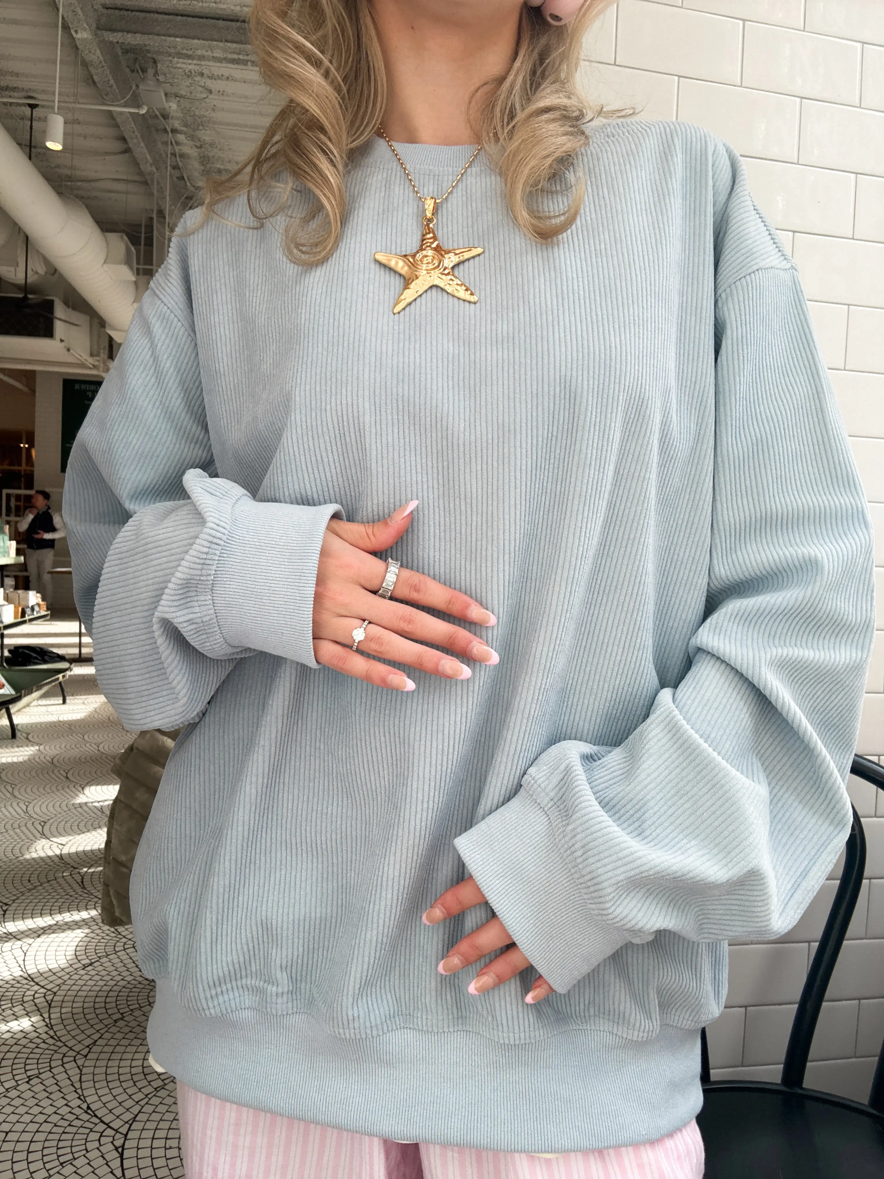 Coastal Blue Corduroy Oversized Crewneck - Image 2