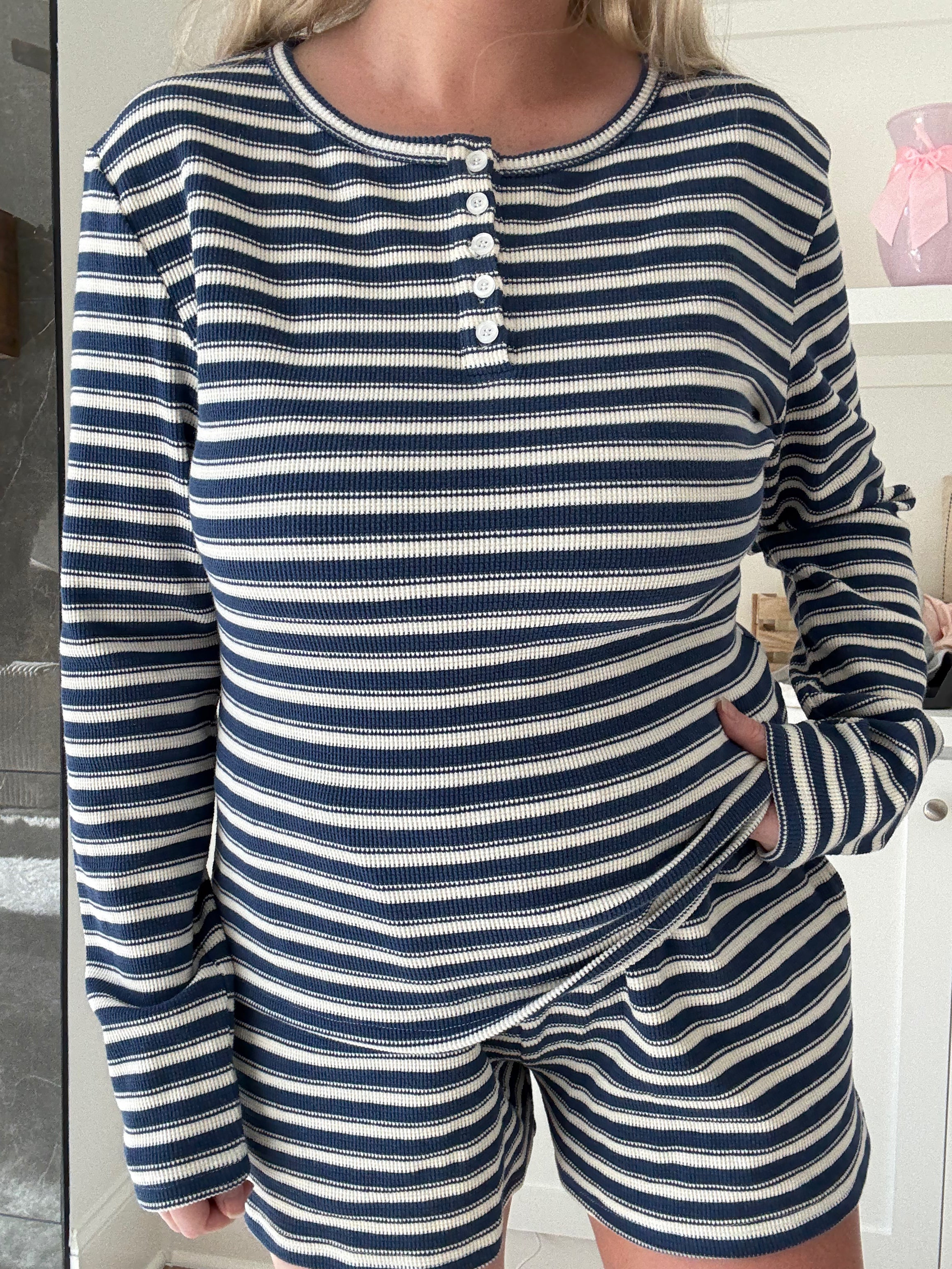 Striped Knit Loungewear Long Sleeve Top - Image 4