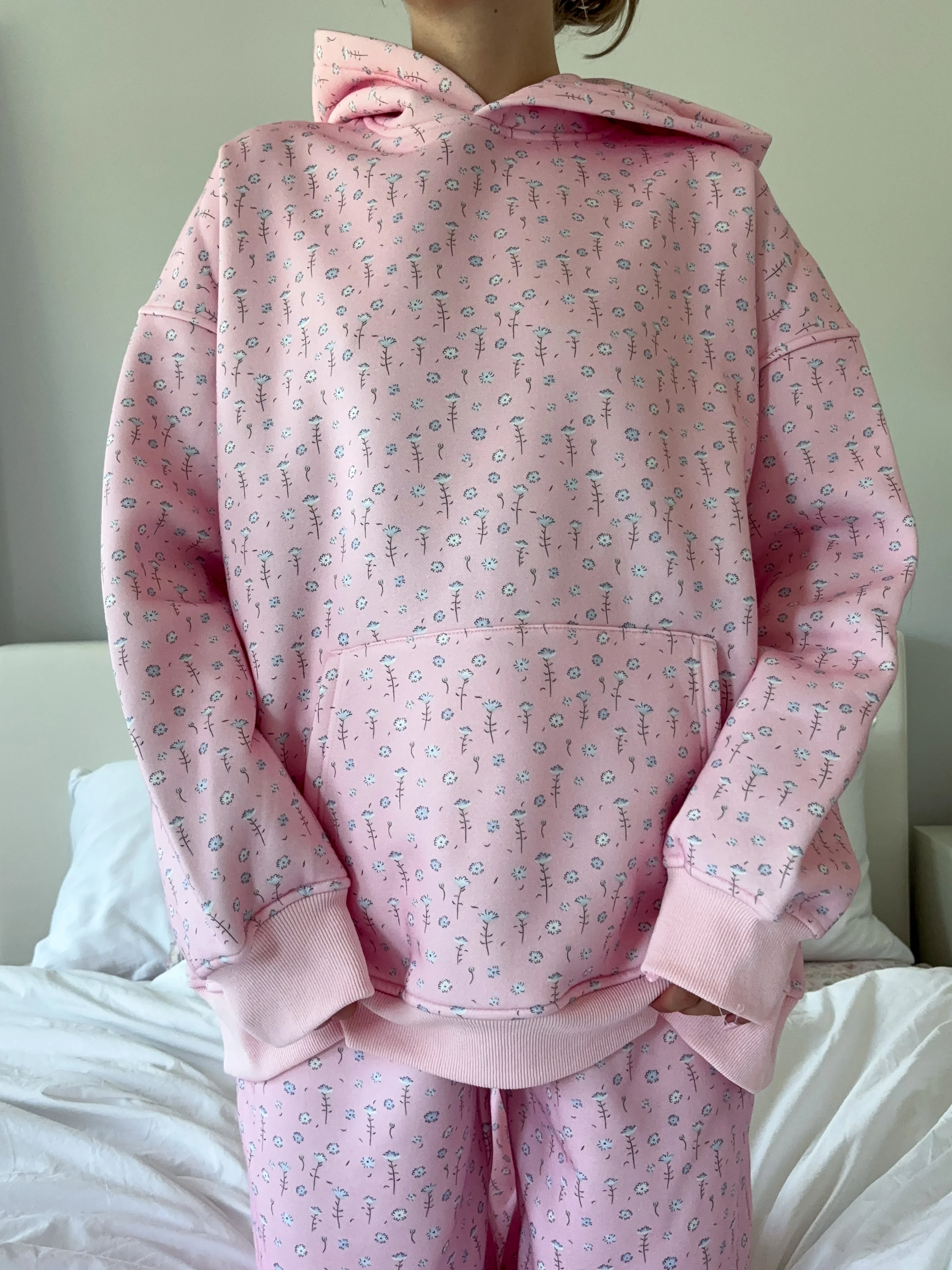 Light Pink Ditsy Blue Floral Hoodie - Image 7
