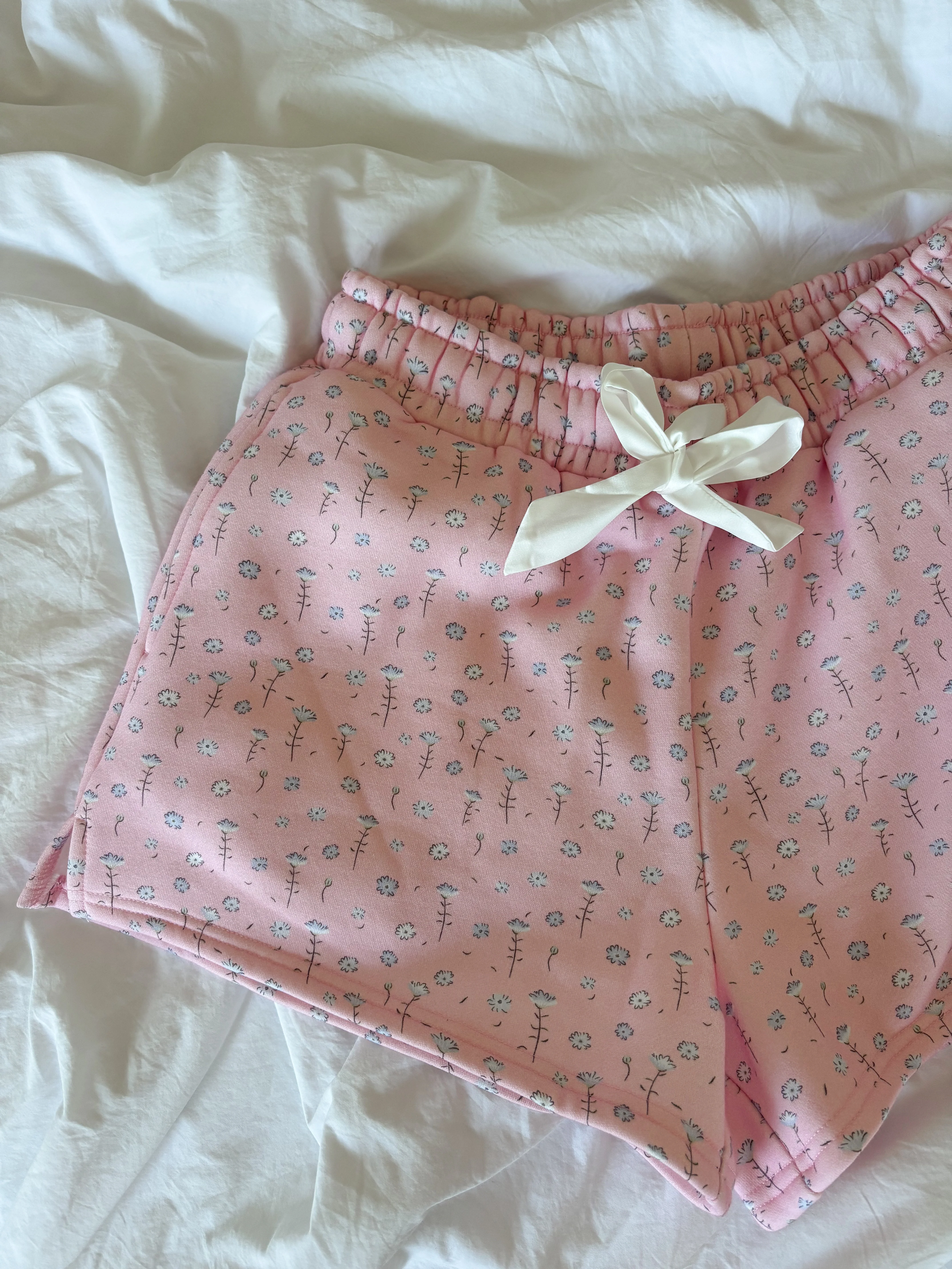 Light Pink Ditsy Blue Floral Sweat Shorts - Image 3