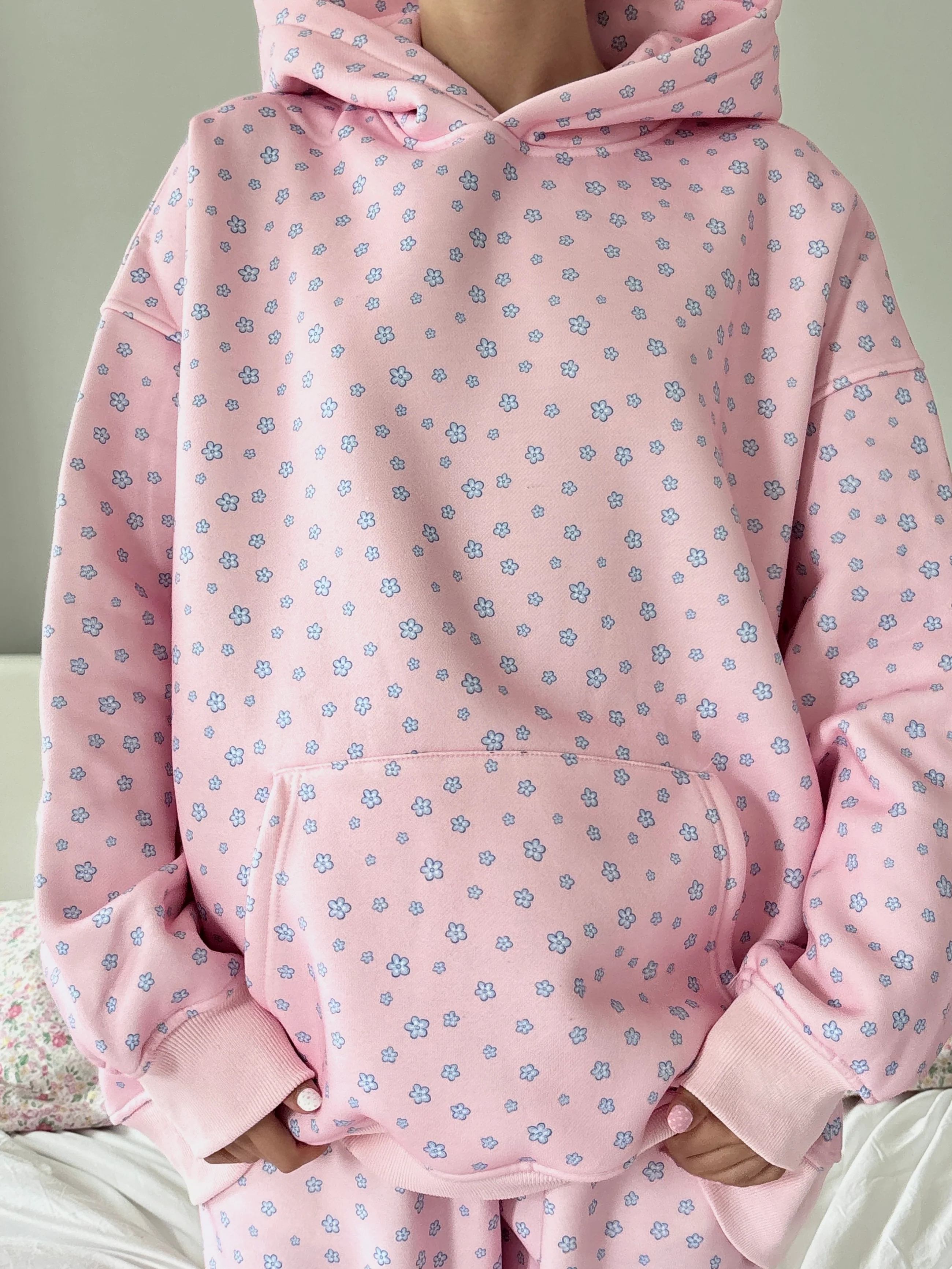 Light Pink Lilo Blue Floral Hoodie