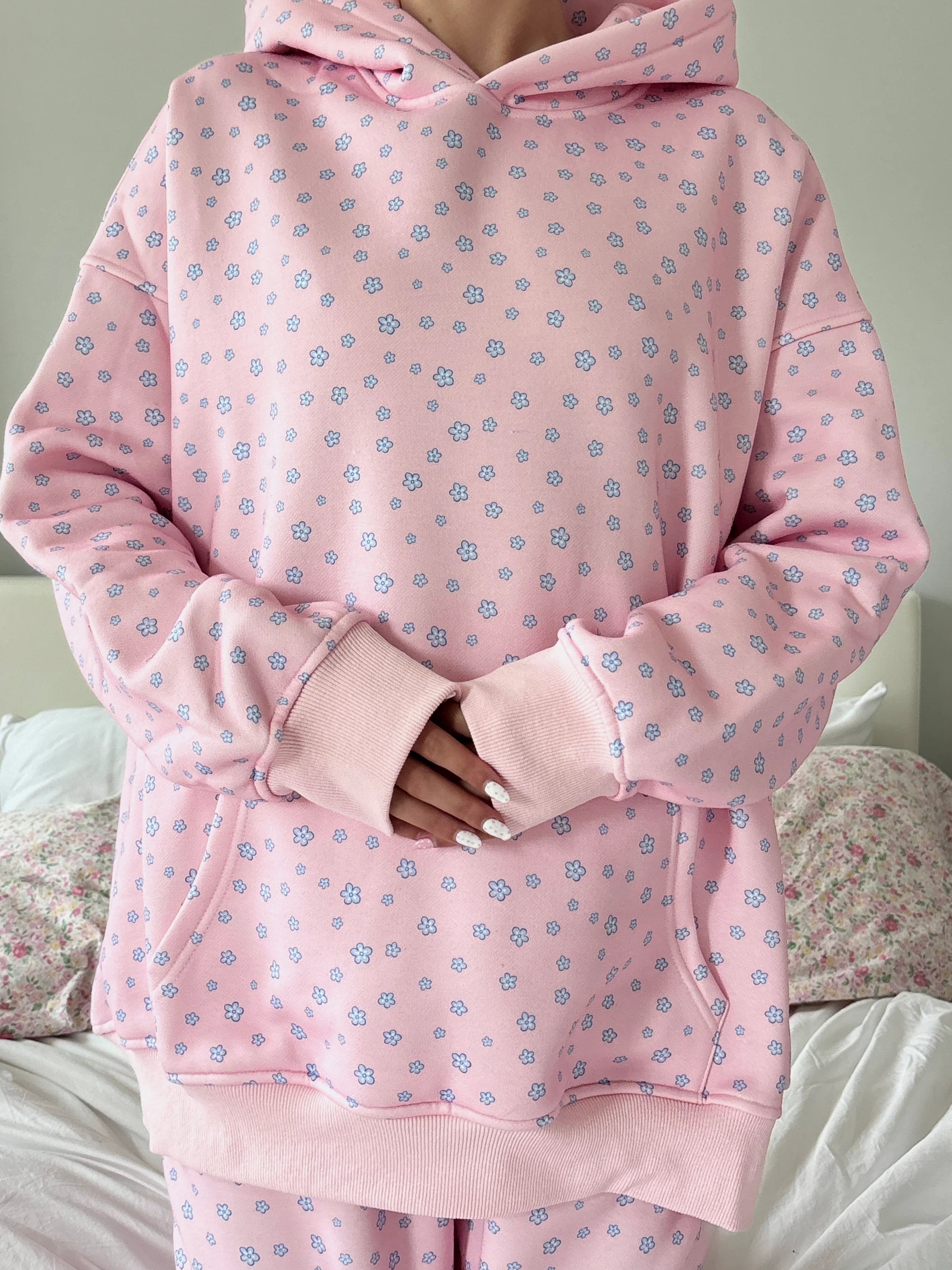 Light Pink Lilo Blue Floral Hoodie - Image 3