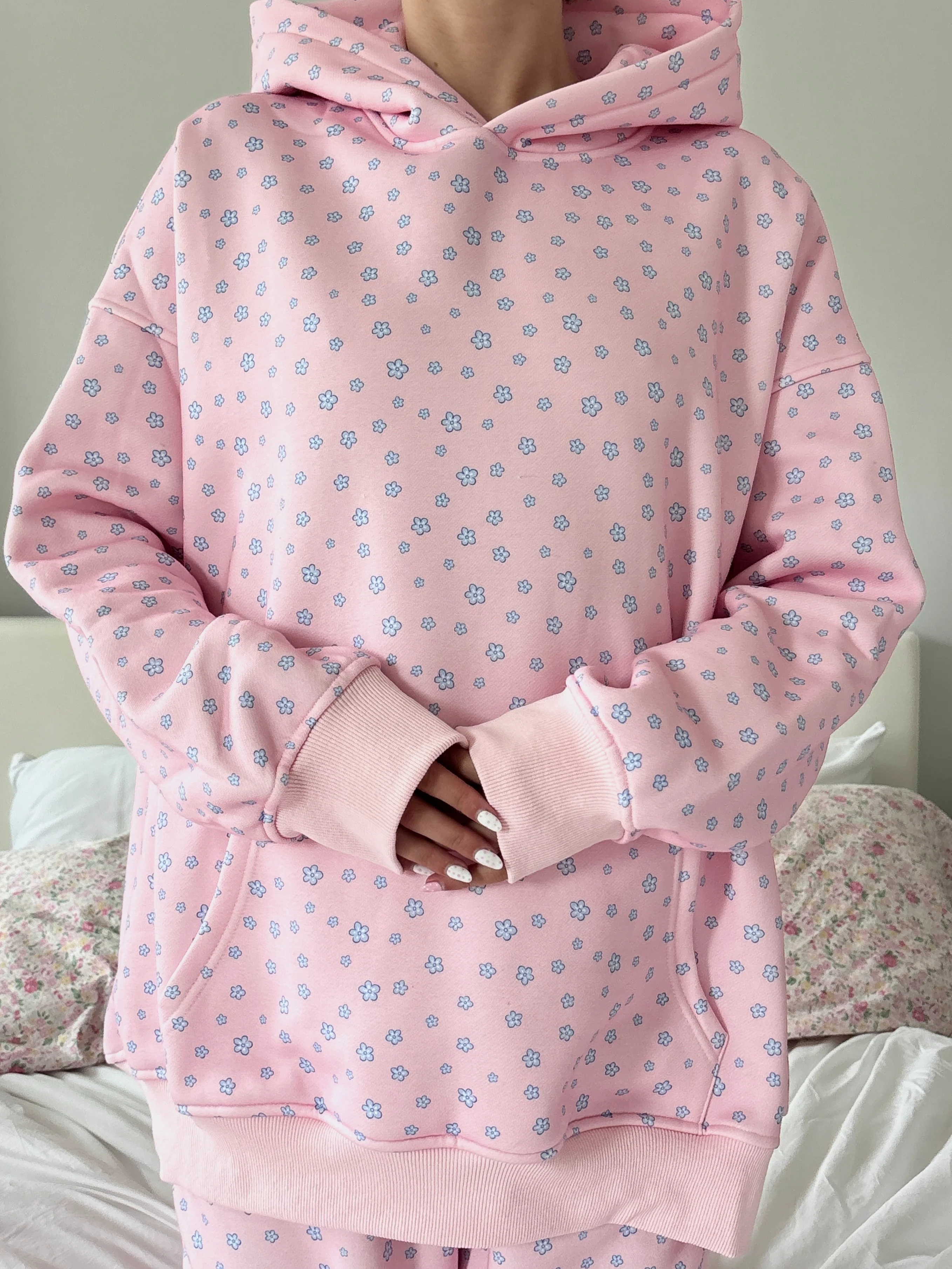 Light Pink Lilo Blue Floral Hoodie - Image 4