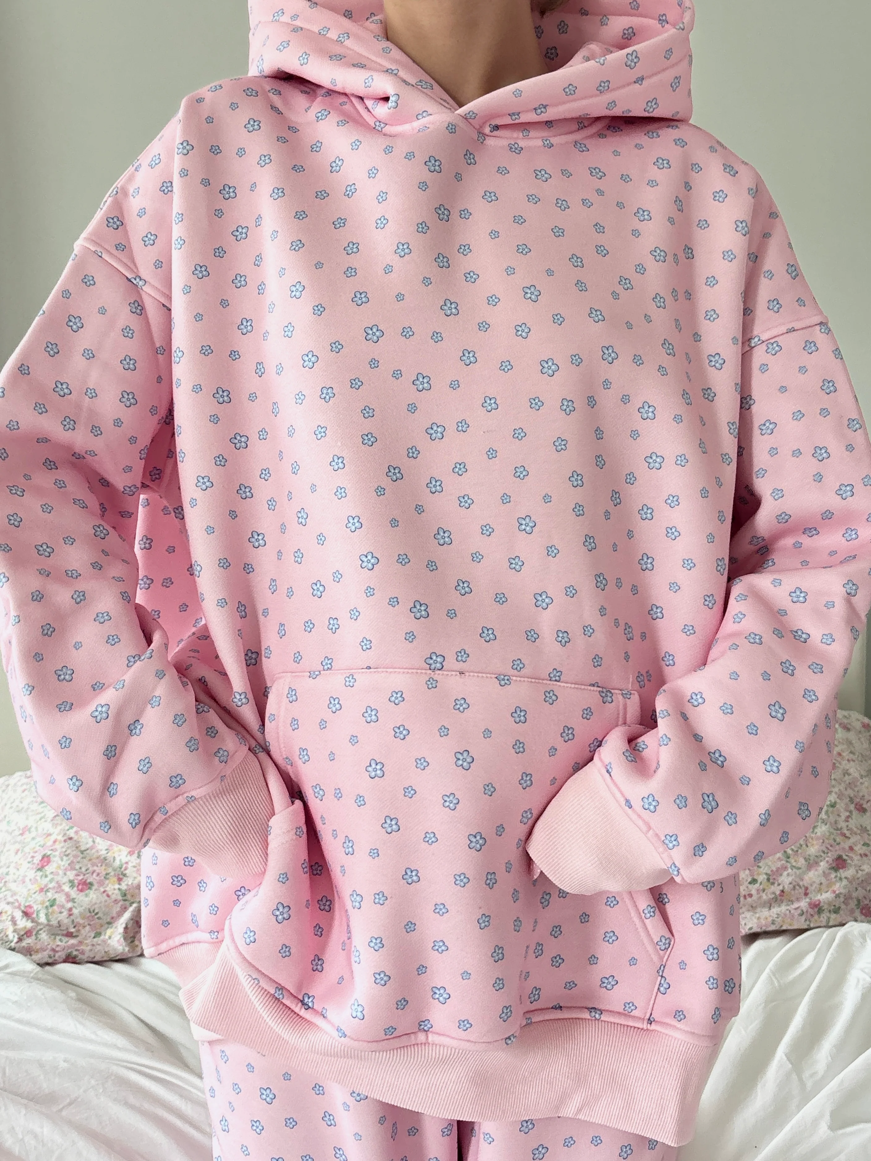 Light Pink Lilo Blue Floral Hoodie - Image 6
