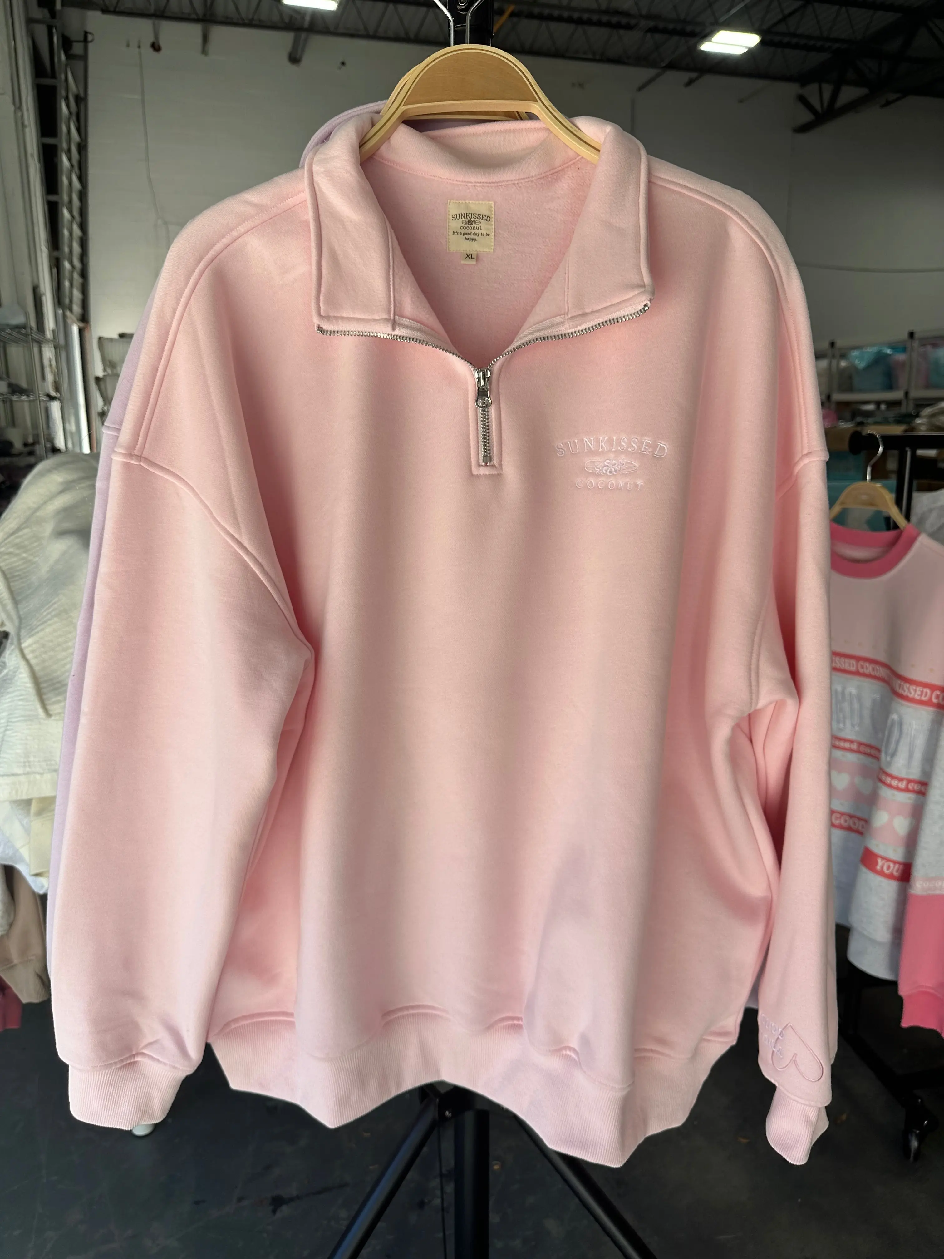 Light Pink Sunkissedcoconut Embroider Quarter-Zip Sweatshirt - Image 2