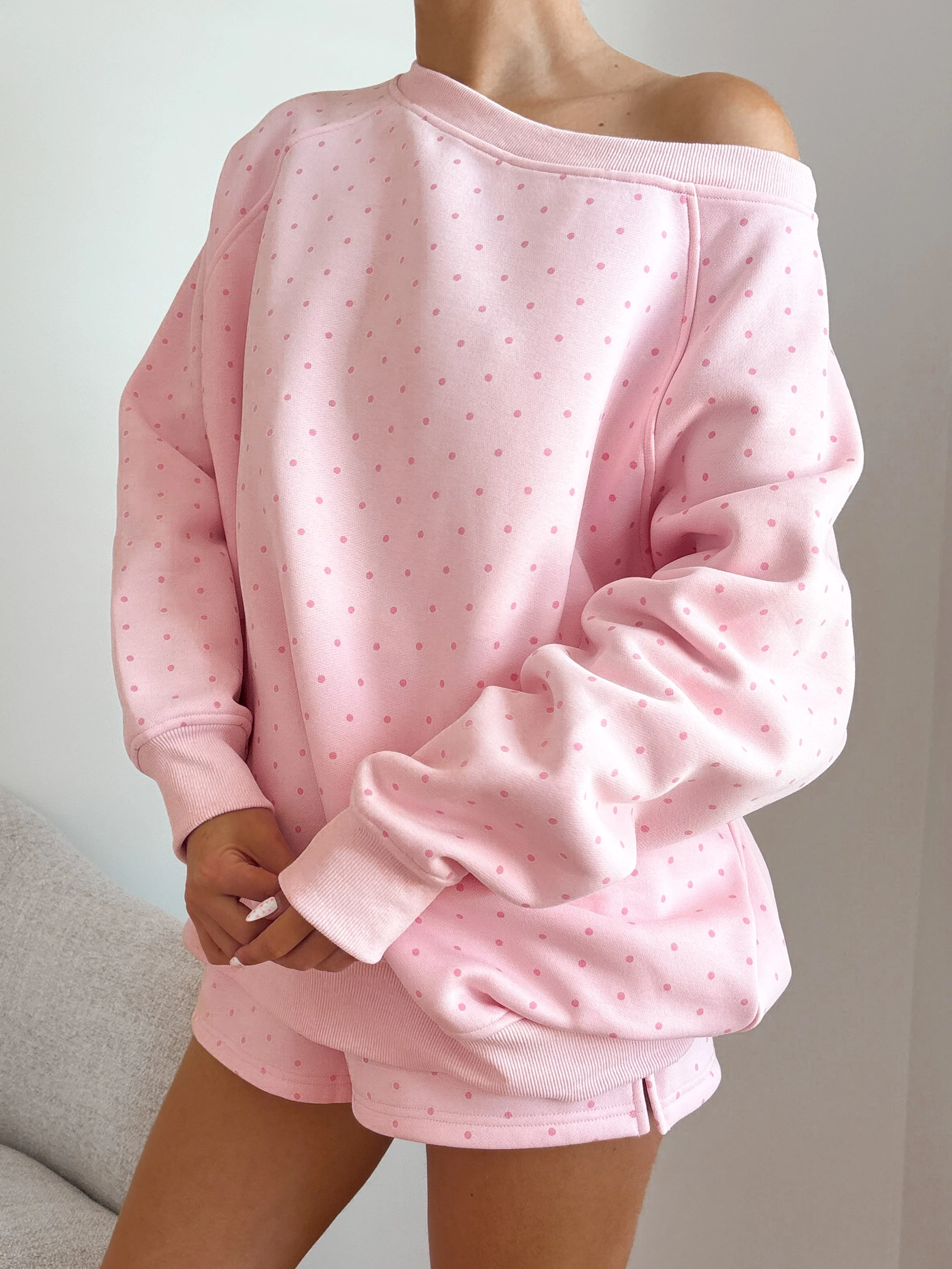 Polka Dot Off The Shoulder Sweatshirts - Image 7