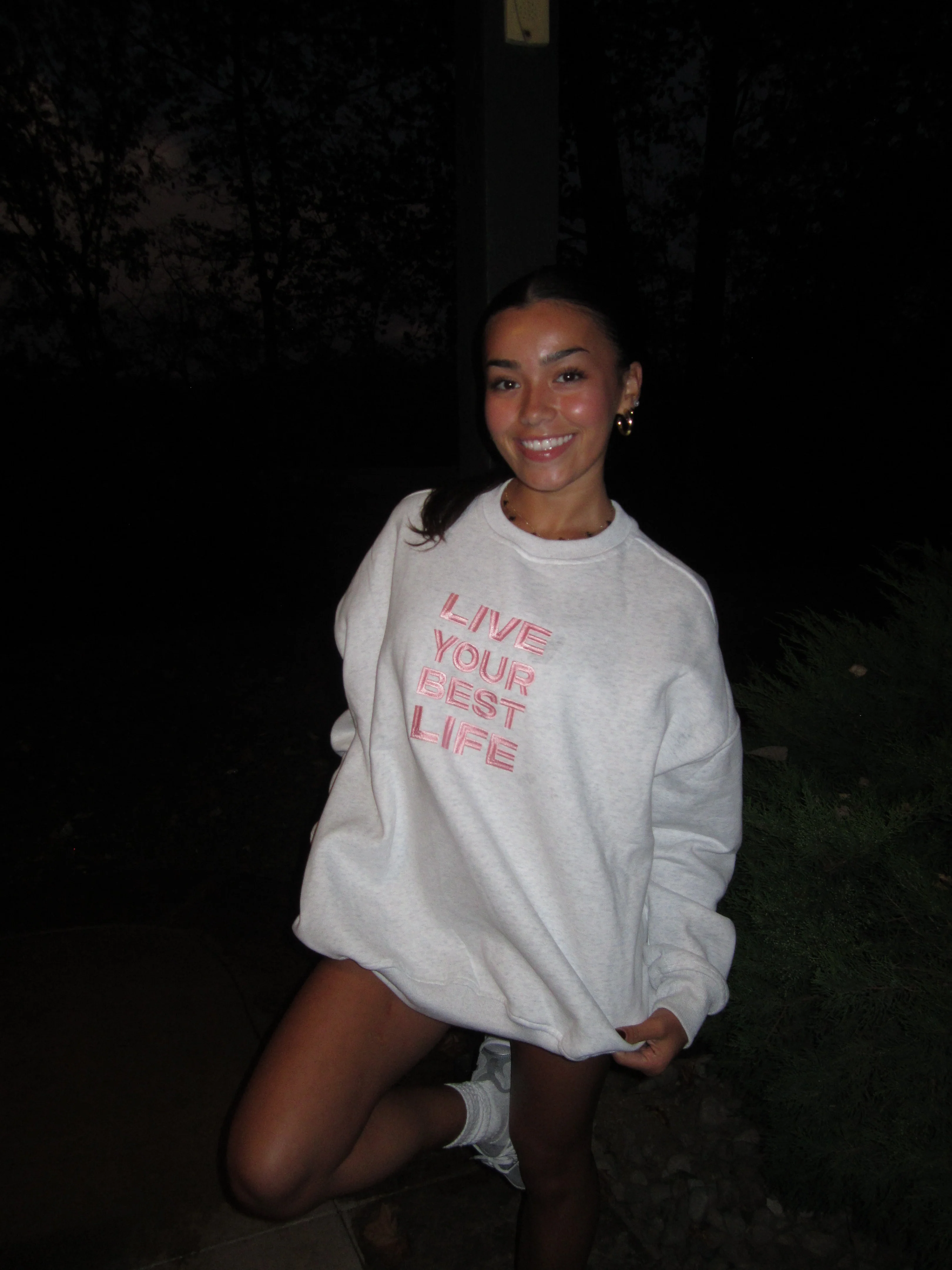 Pearl Grey Live Your Best Life Embroider Sweatshirt - Image 2