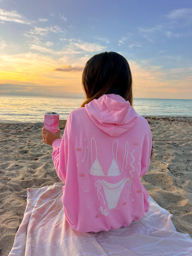 Lottie Pink Bikini Beaded Ocean Oversized Hoodie 100% Cotton - Image 3