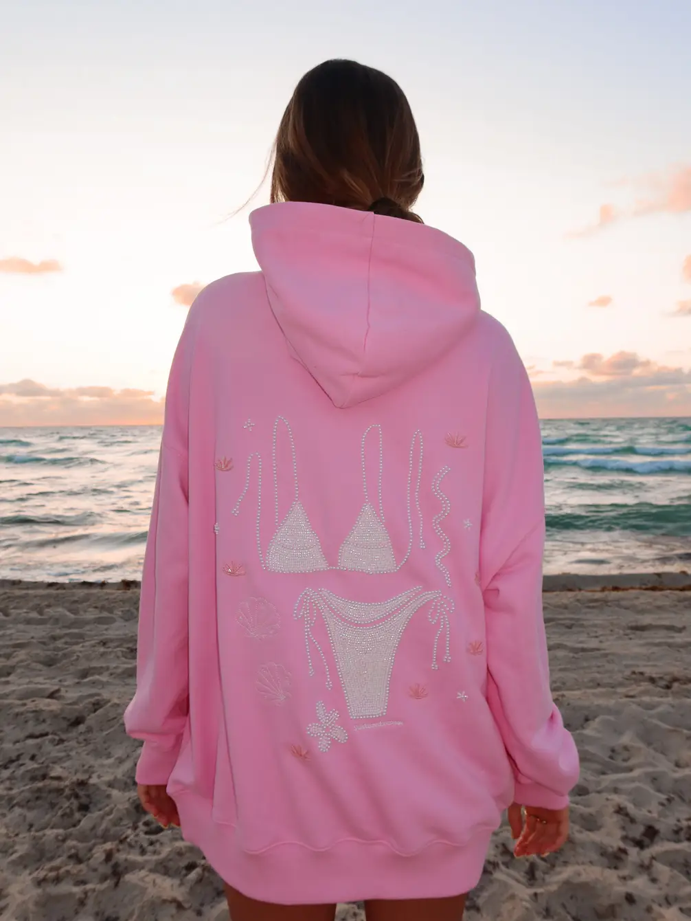Lottie Pink Bikini Beaded Ocean Oversized Hoodie 100% Cotton - Image 4
