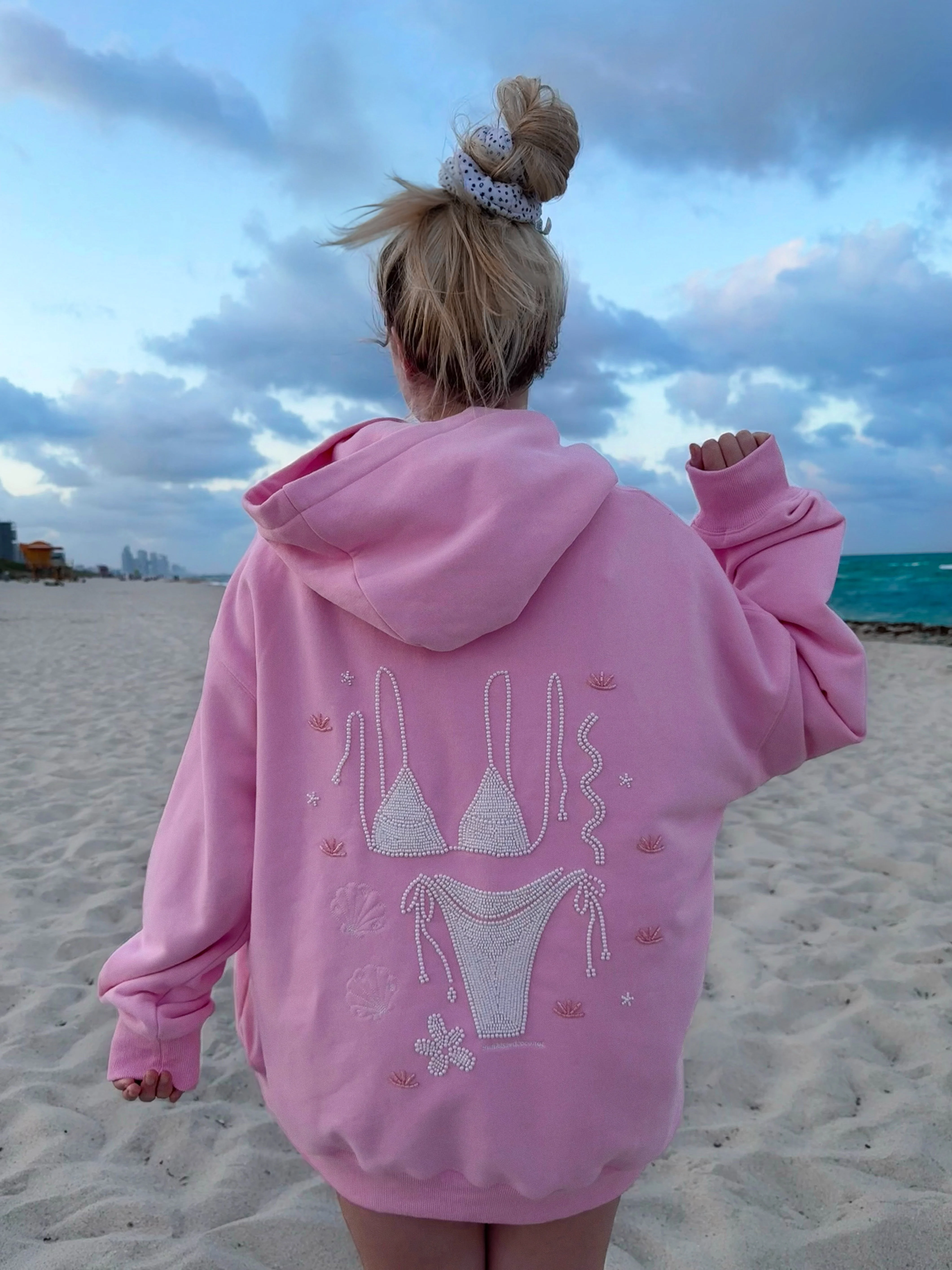 Lottie Pink Bikini Beaded Ocean Oversized Hoodie 100% Cotton - Image 5