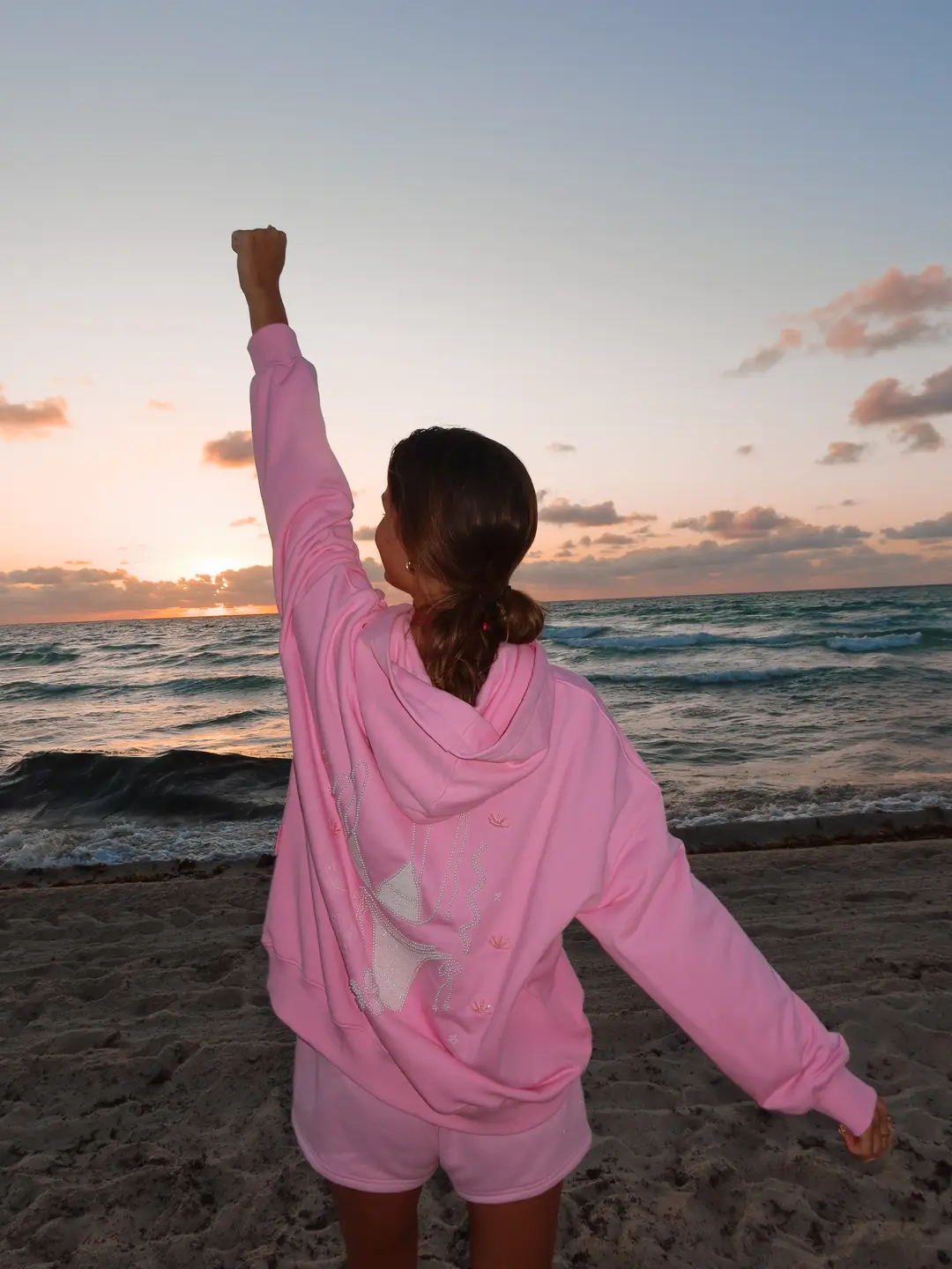 Lottie Pink Bikini Beaded Ocean Oversized Hoodie 100% Cotton - Image 8
