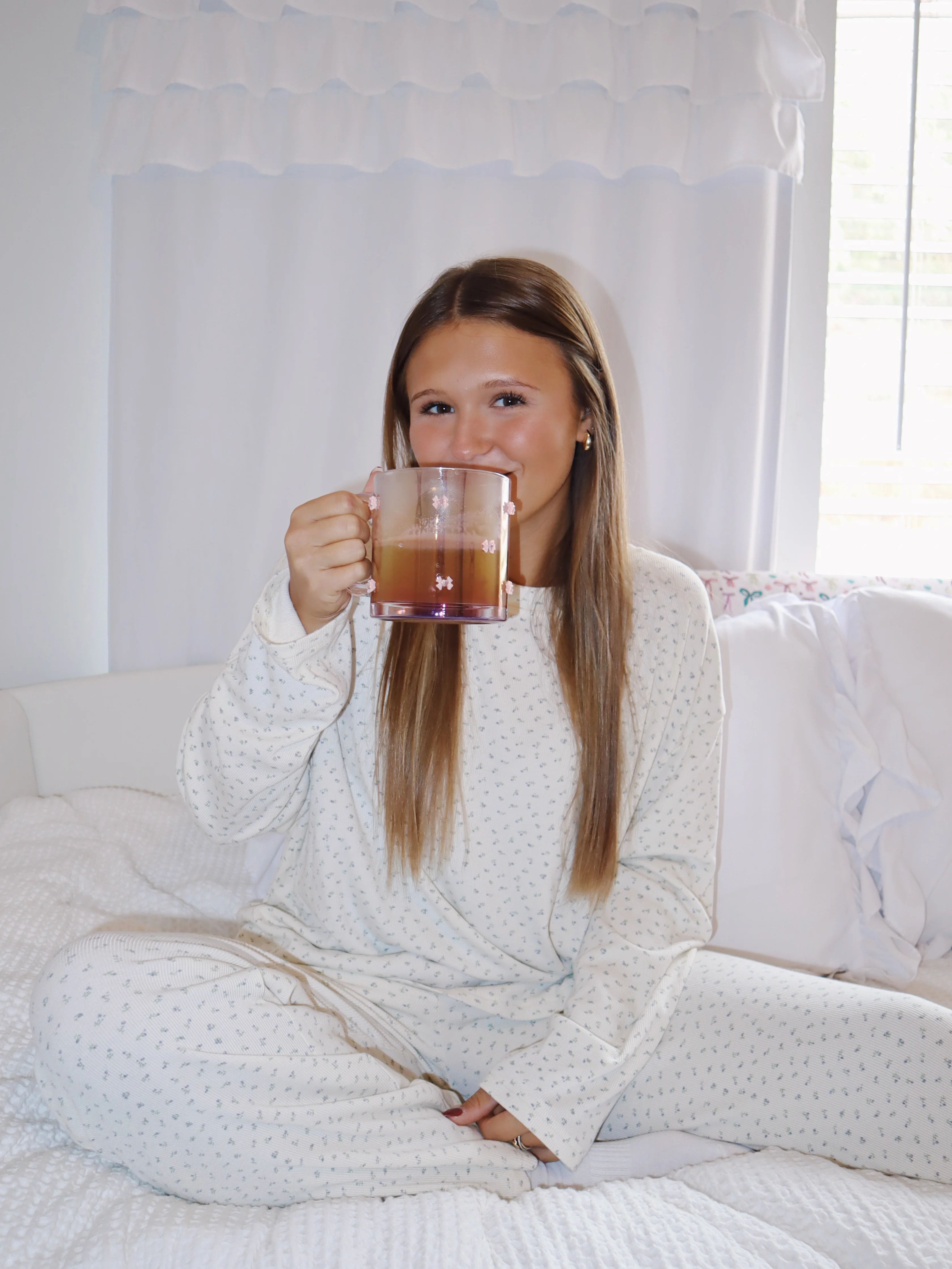 Pale Floral Long Sleeve Pajama Top - Image 9