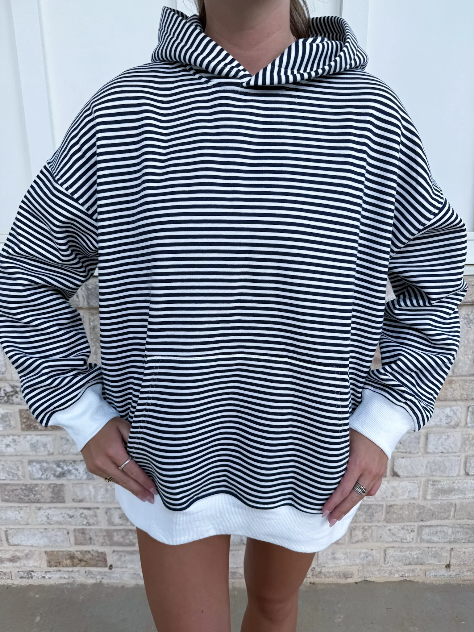 Dark Navy Blue and White Big Striped Hoodie