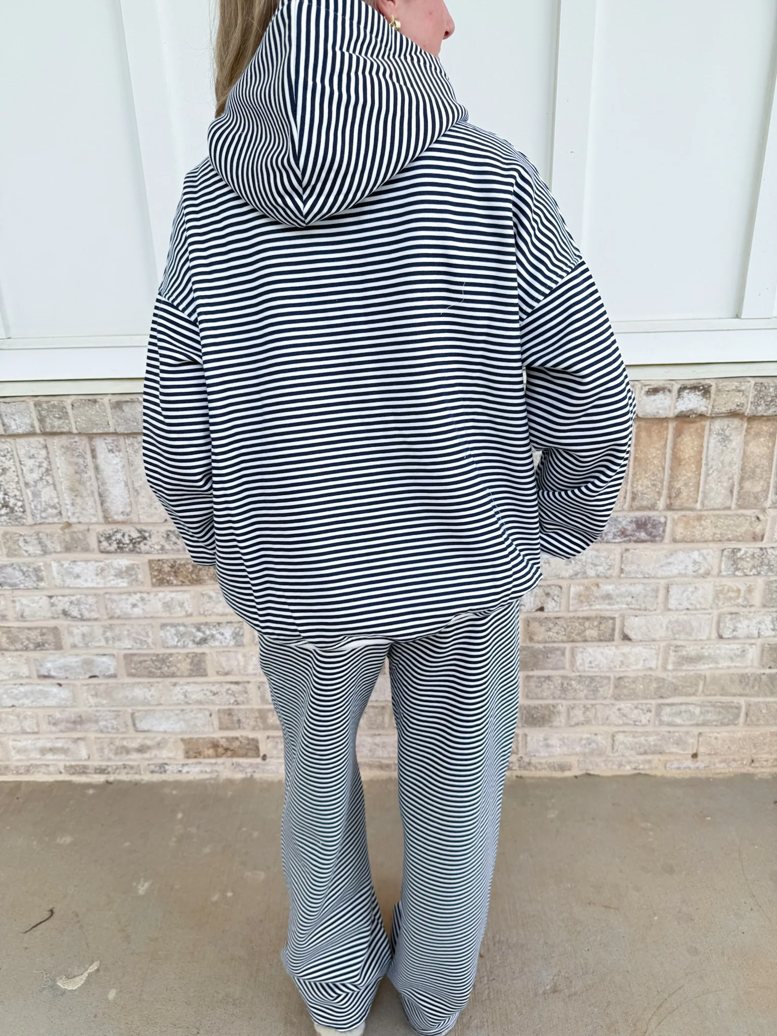 Dark Navy Blue and White Big Striped Hoodie - Image 3
