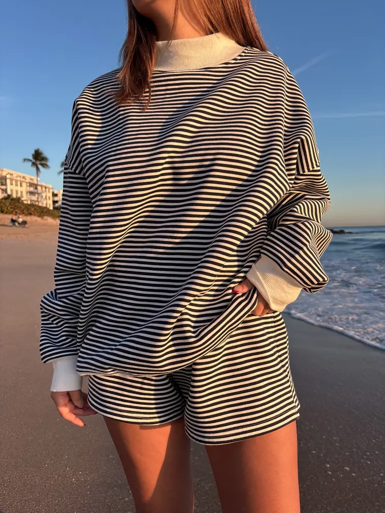 Dark Navy Blue and White Big Striped Shorts - Image 6