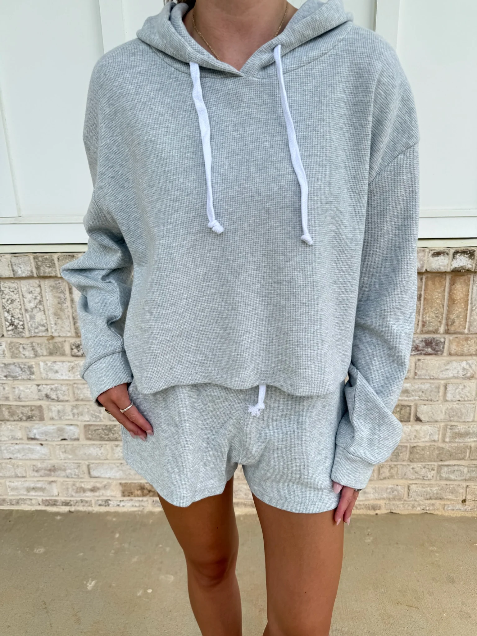 Grey Waffle Knit Shorts - Image 3
