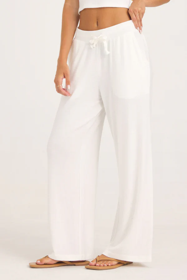 Solid Hacci Wide Leg Pant - Bone