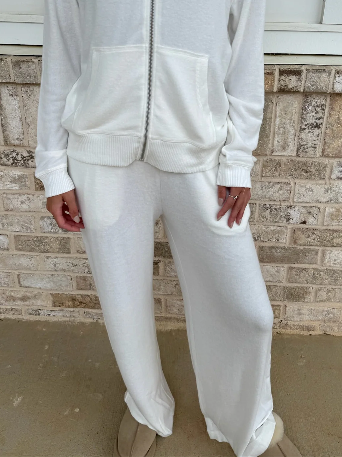 Solid Hacci Wide Leg Pant - Bone - Image 4