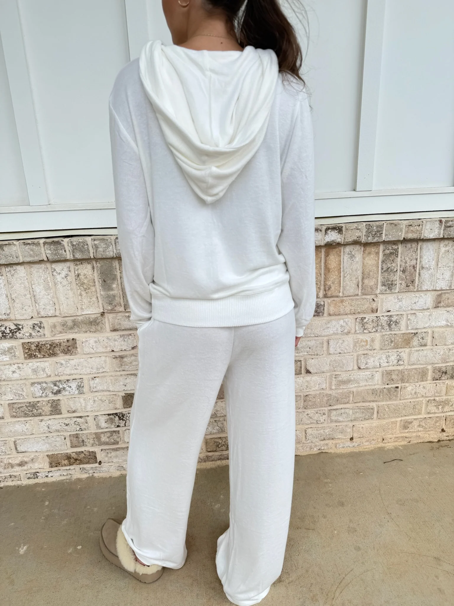Solid Hacci Wide Leg Pant - Bone - Image 5