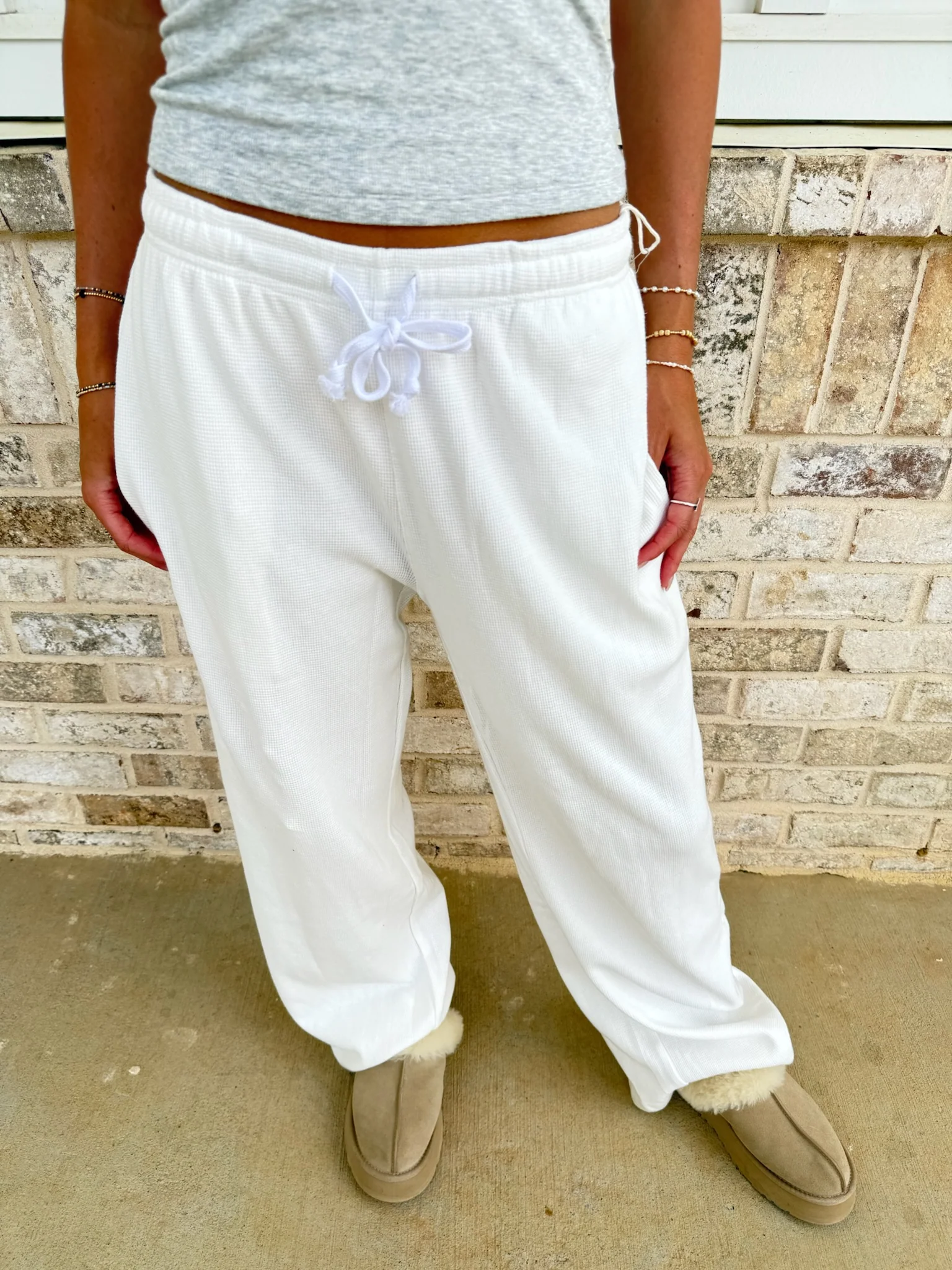 Ivory Waffle Knit Pants