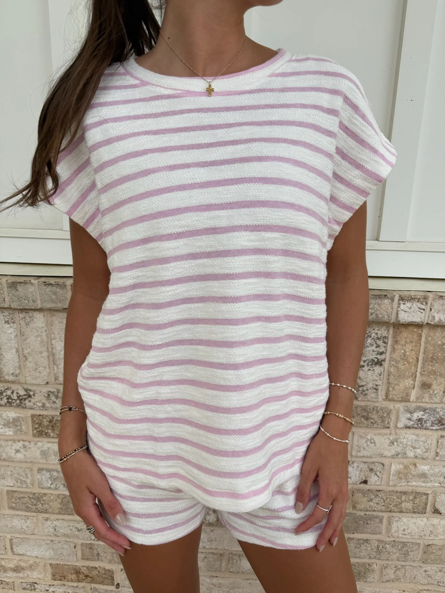 Avenue Striped Round Neck Short Sleeve Top - Image 2