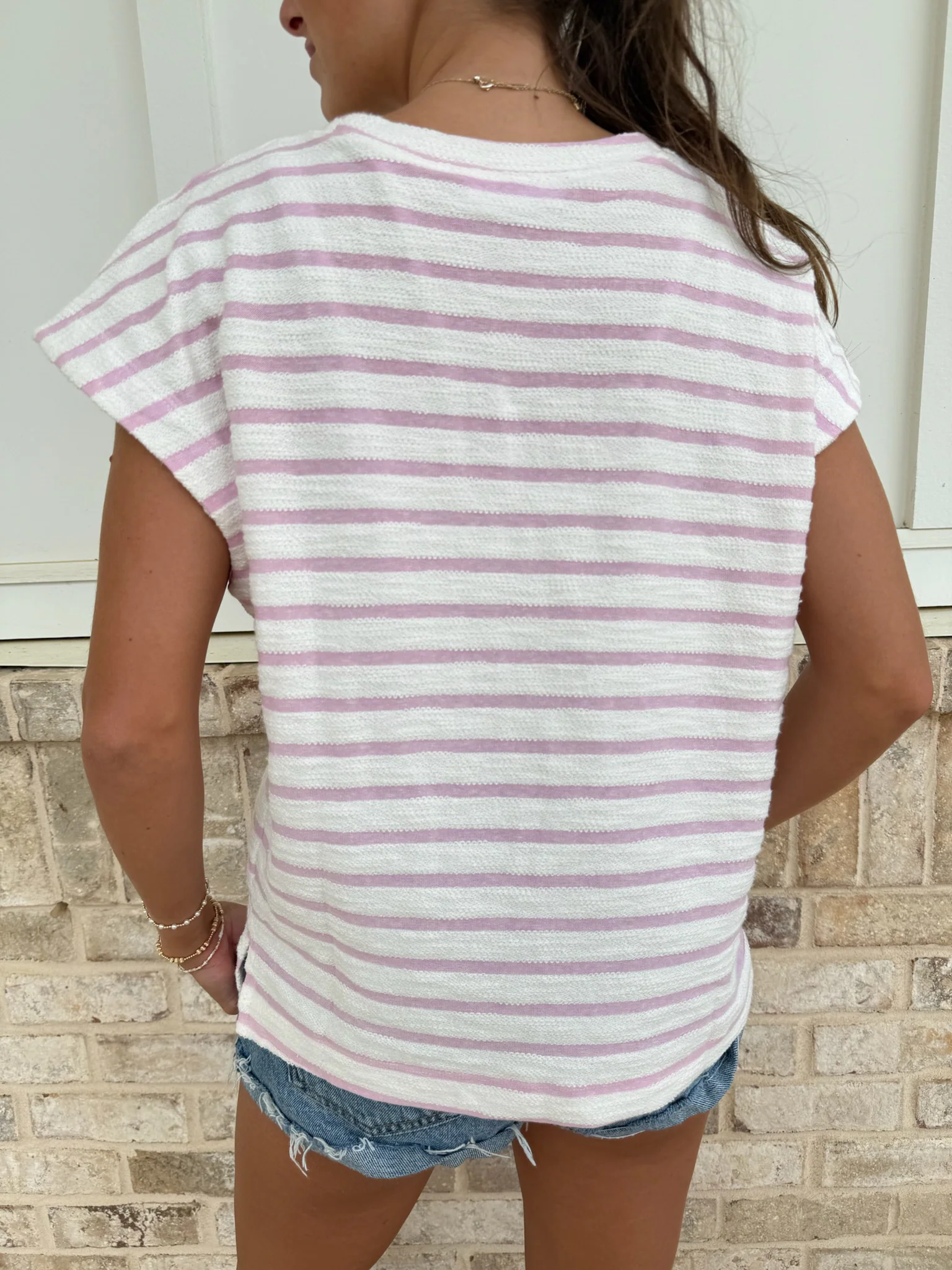 Avenue Striped Round Neck Short Sleeve Top - Image 3