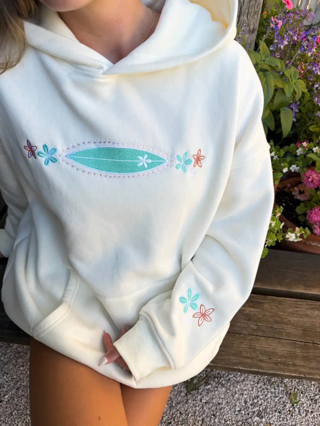 Detailed Surfboard Embroidered Hoodie - Image 3