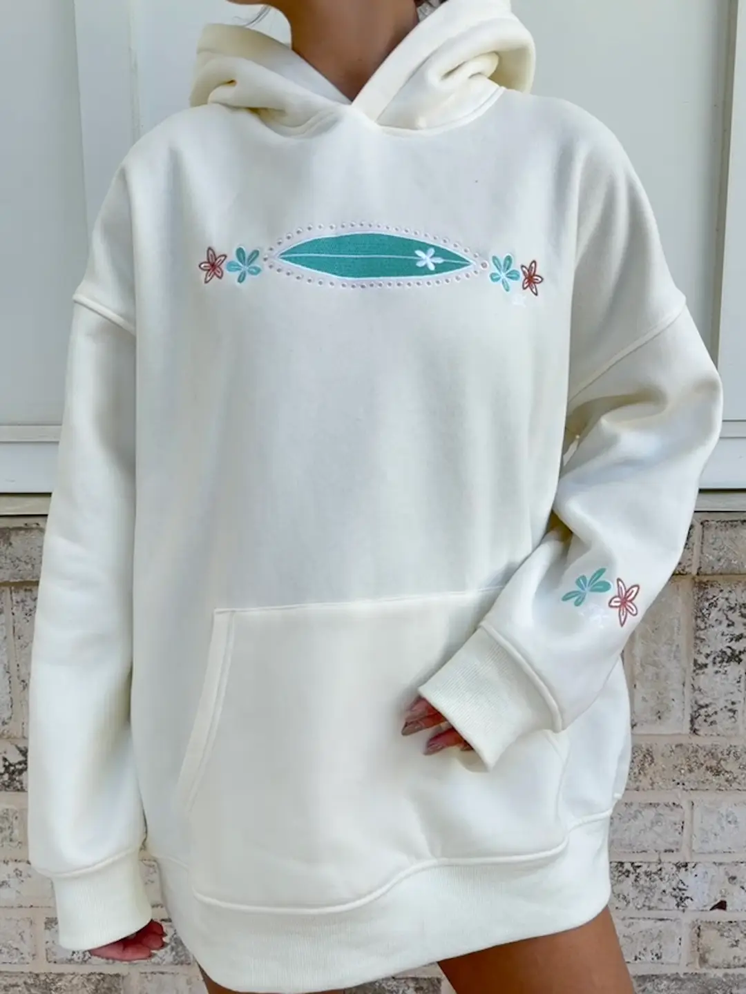 Detailed Surfboard Embroidered Hoodie - Image 4
