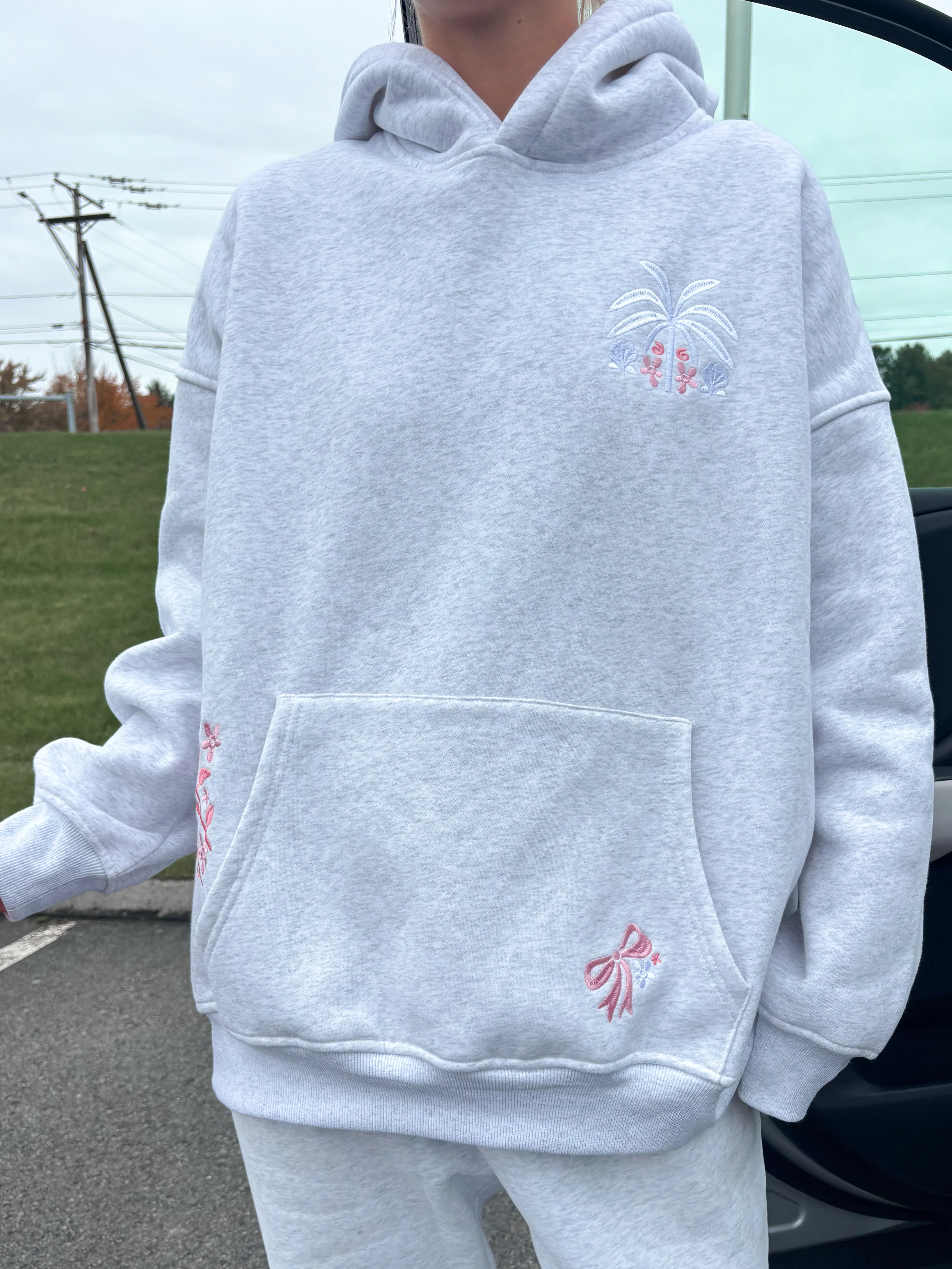 Pearl Grey Tropical Palms Hoodie - Image 11