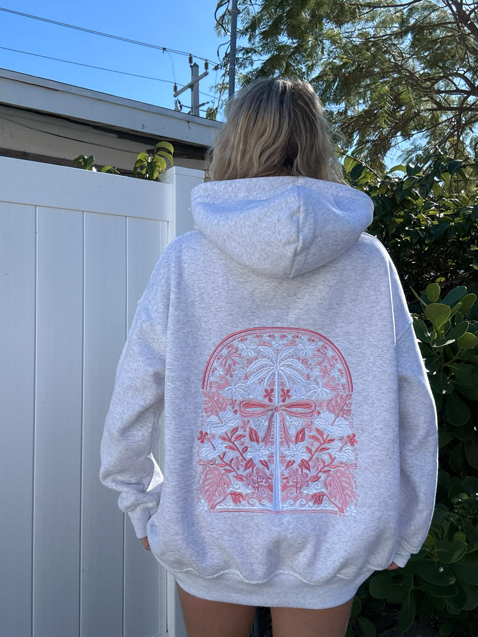 Pearl Grey Tropical Palms Hoodie - Image 14