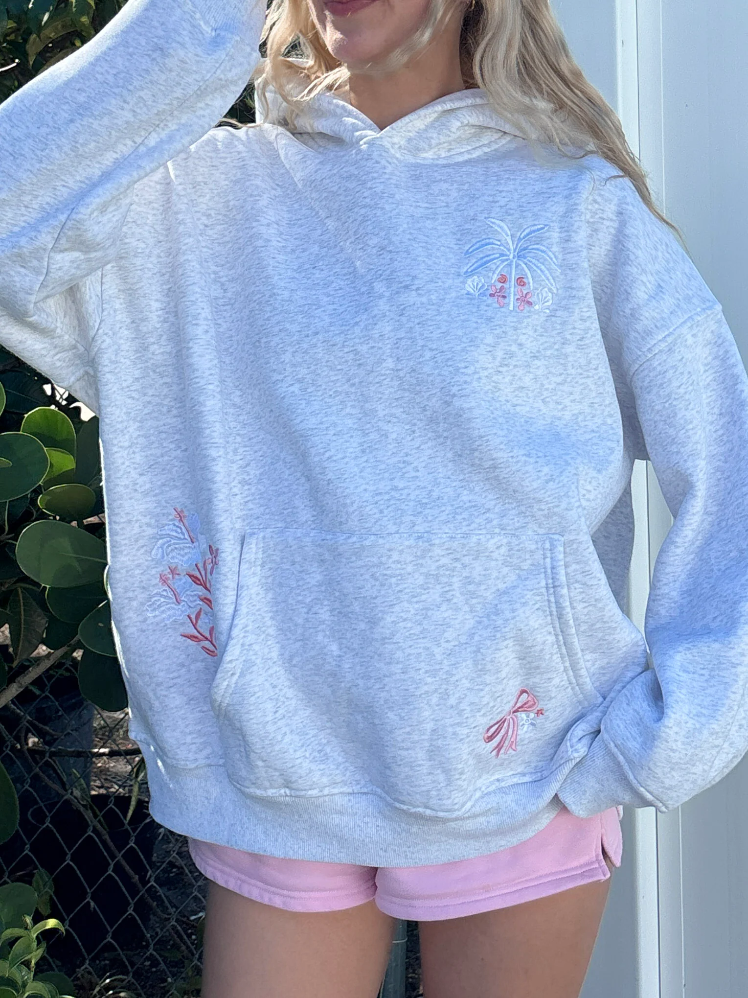 Pearl Grey Tropical Palms Hoodie - Image 15