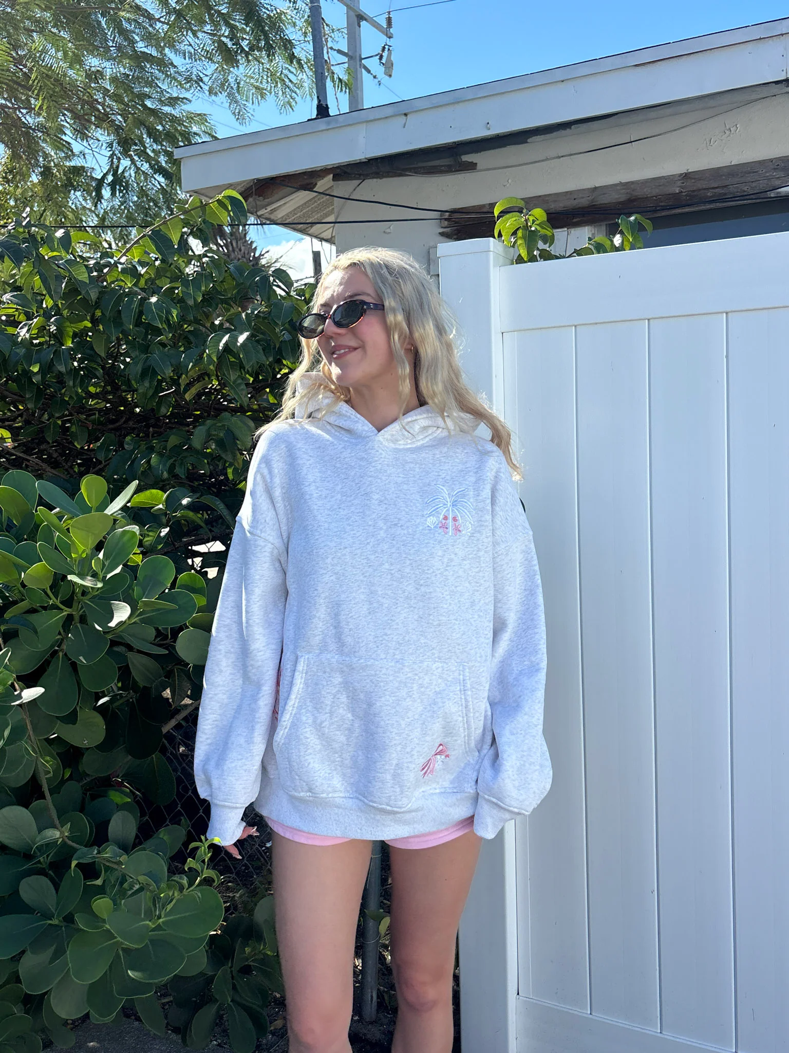 Pearl Grey Tropical Palms Hoodie - Image 17