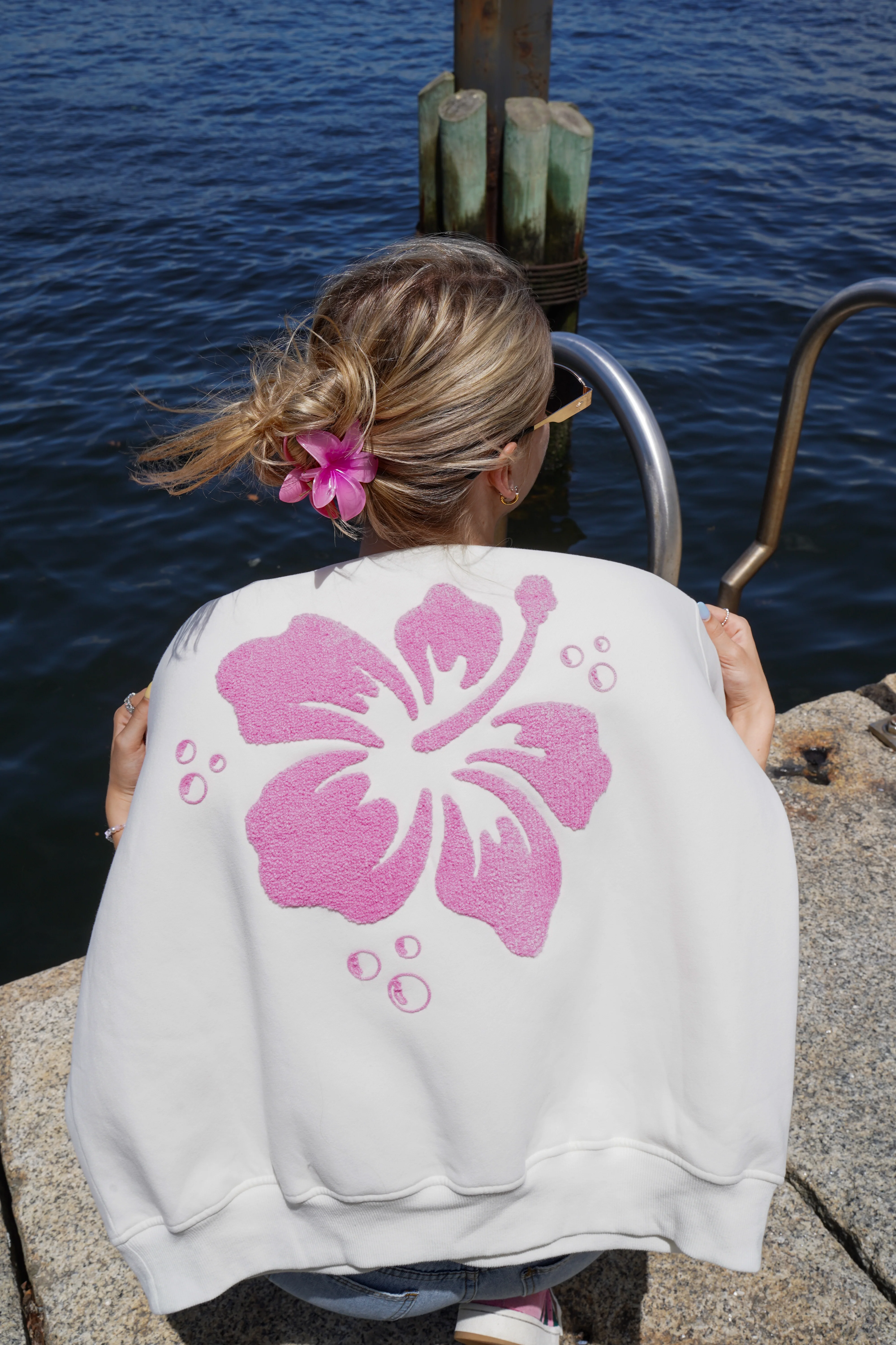 Ivory Hibiscus Flower Sweatshirt - Image 8