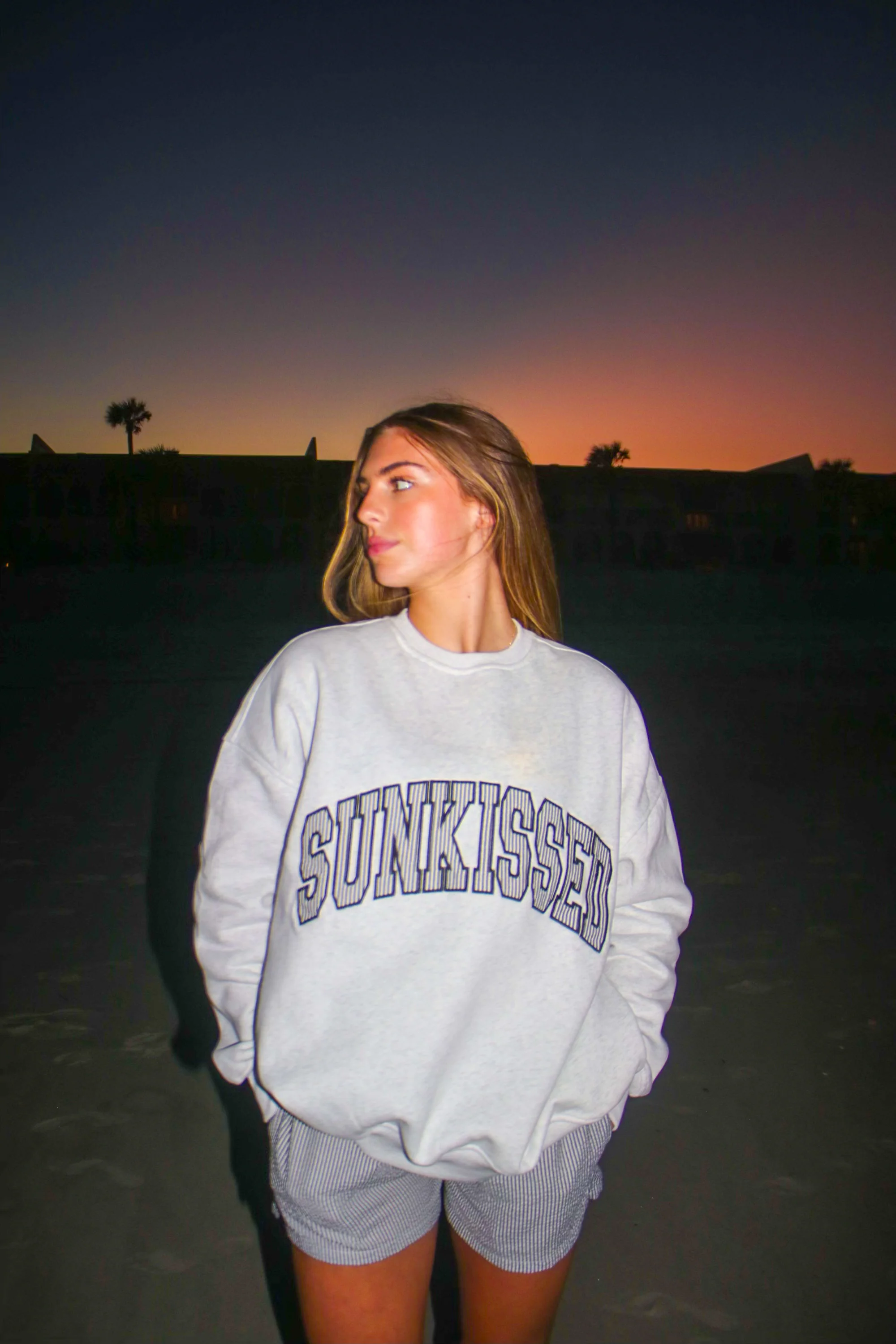 Pearl Grey Seersucker Striped Sunkissed Sweatshirt - Image 6