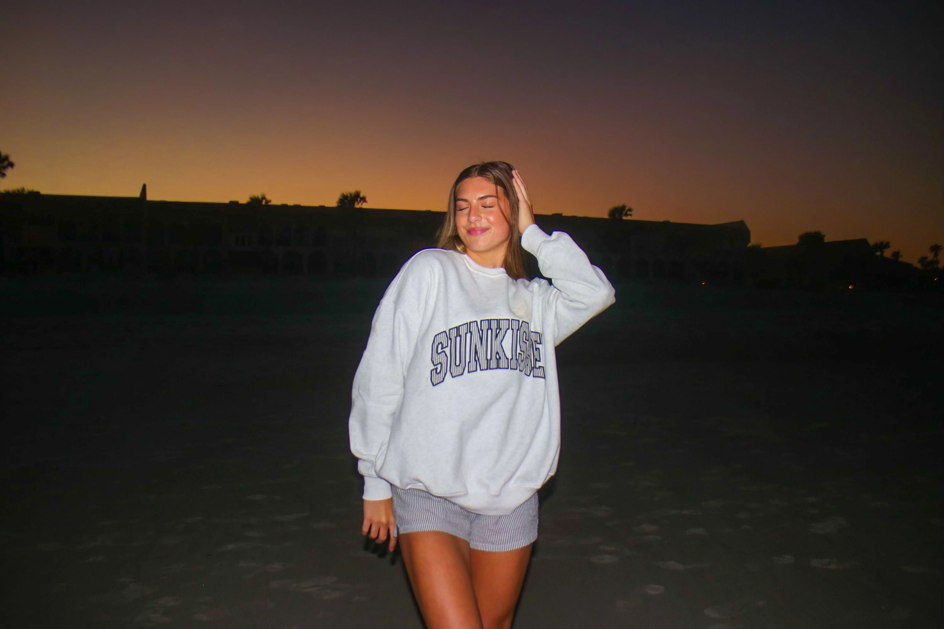 Pearl Grey Seersucker Striped Sunkissed Sweatshirt - Image 8